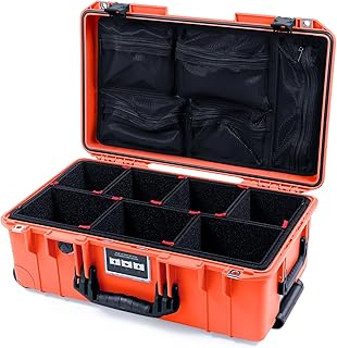 Pelican Air 1535 Carry-on Case by ColorCase - Orange - Medium Size Waterproof Case with TrekPak Divider System & Mesh Lid Organizer - Black Handles & Latches