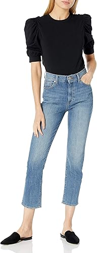 Miniatura 4 de The Drop Mariko - Camiseta elástica con cuello redondo y manga abullonada para mujer