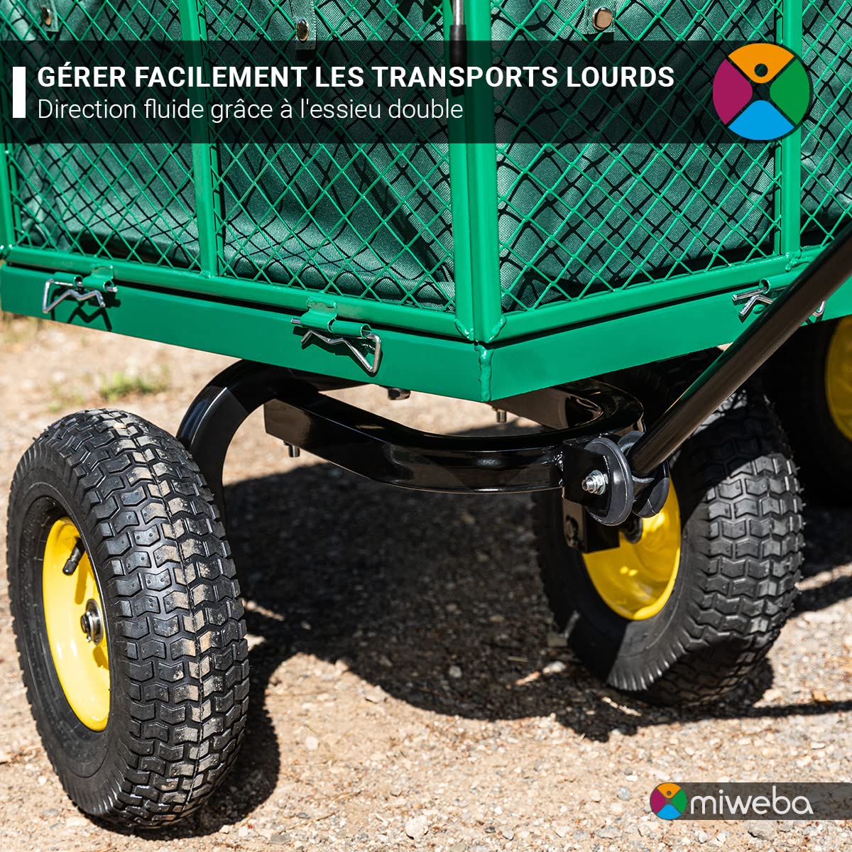 Miweba Chariot d’extérieur MB-700 - Bâche - Parois Pliables - Capacité de Charge 700 kg - Pneus pneumatiques - Chariot Pliable - Chariot de Jardin - Chariot de Transport - Brouette