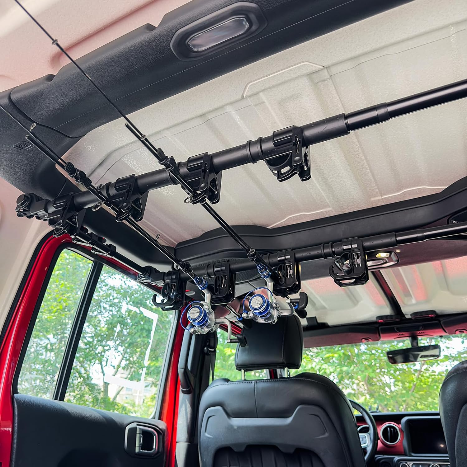 Fishing Rod Holder Compatible with 4-Door Jeep Wrangler JL 2018-2025, Heavy Duty 4 Rod Capacity Fishing Pole Holder