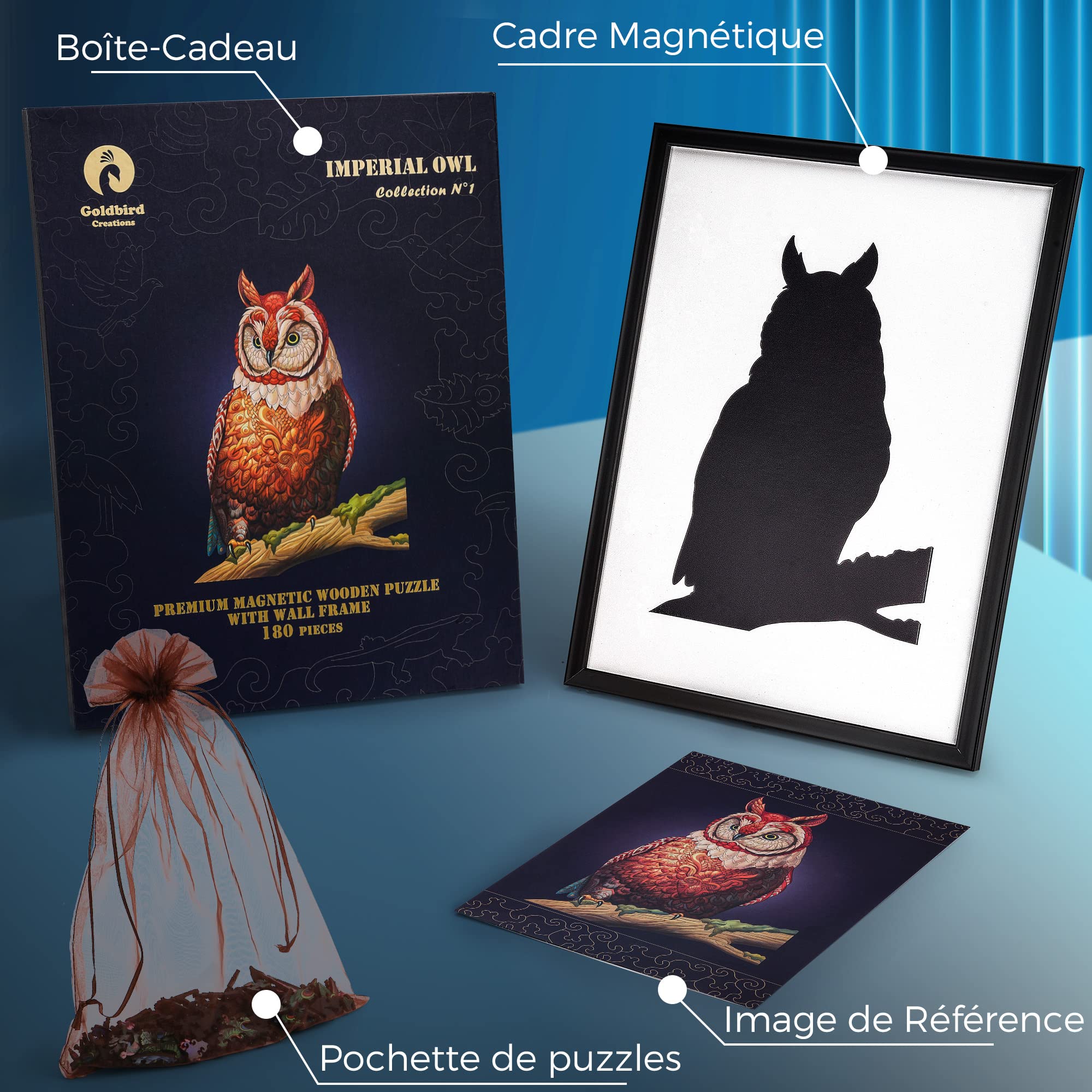 Puzzle Magnétique en Bois pour Adultes avec Cadre Aimanté | Puzzle Animaux en Bois | Puzzle Original Adulte | Tableau Decoration Murale Salon | Idée Cadeau Noel Anniversaire | Hibou Chouette