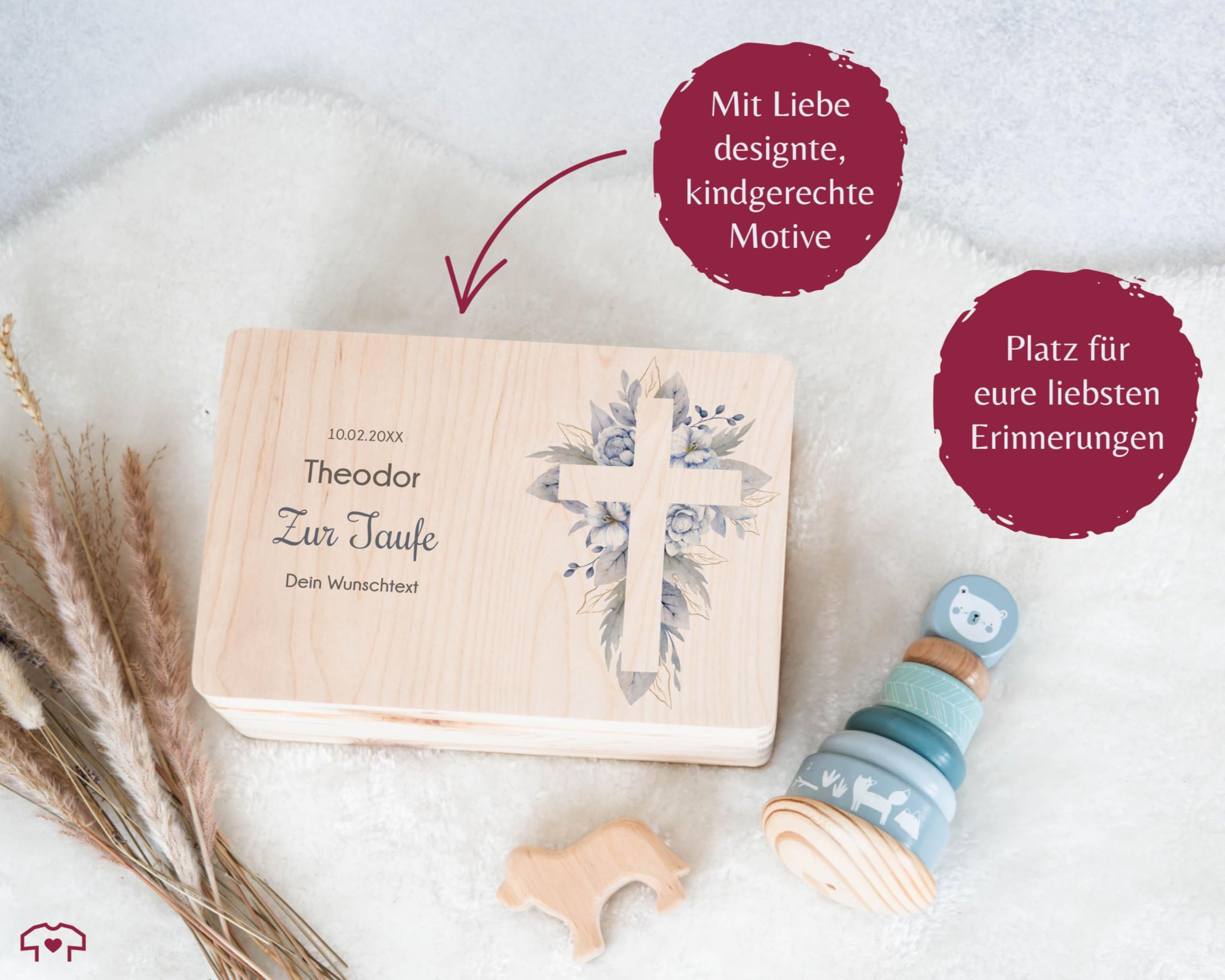 Holz Erinnerungsbox Baby Geschenkbox Holzkiste Baby - Geschenk Taufe | Taufgeschenk Box | Kiste Erinnerungen Taufe. | Box für Taufkarten - 30 x 20 x 14 - Holz - verpackung zur