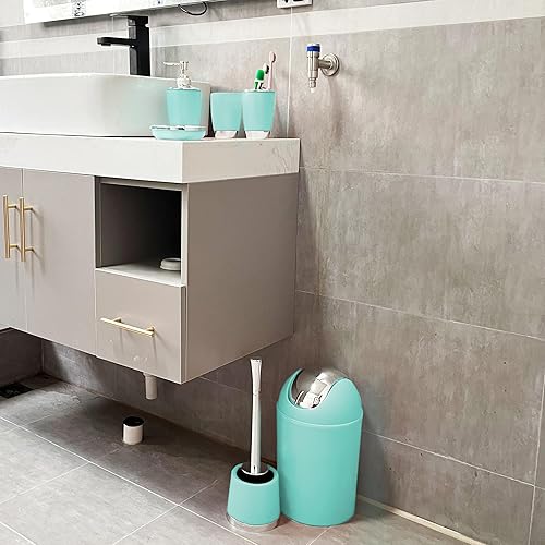 Miniatura 3 de besaset Juego de accesorios de baño, 6 piezas de plástico para cepillos de dientes, taza de enjuague, jabonera, botella desinfectante de manos, cubo