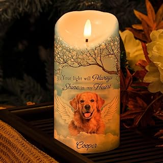 Pet Loss Your Light Will Always Shine in My Heart - Personalized Photo Led Candle, Memorial Sympathy Flameless Candle Light.