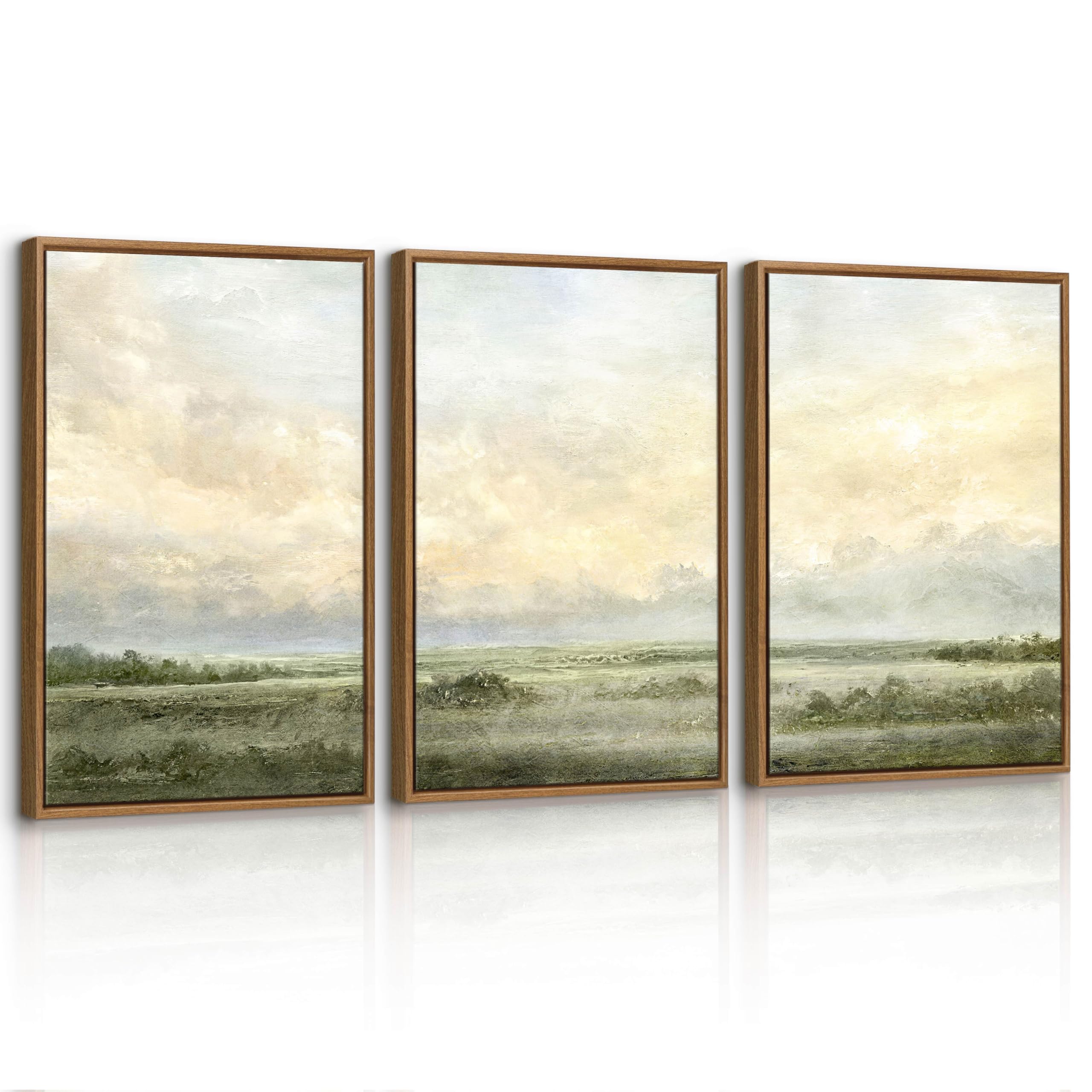 3 Pcs Abstract Mist Wasteland Framed Canvas Wall Art Prints, Hazy Wilderness Landscape Wall Pictures Tranquillity Natural Scenery Canvas Painting Home Decor for Bedroom Living Room 30X40cmX3 Pcs