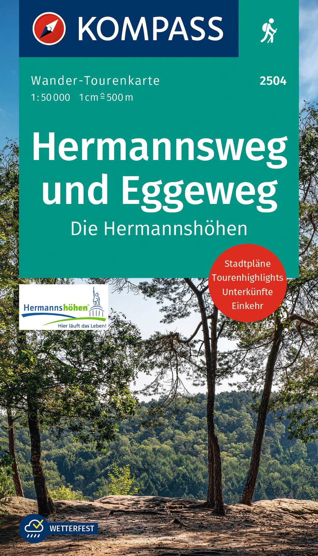 KOMPASS Wander-Tourenkarte Hermannsweg und Eggeweg, Die Hermannshöhen 1:50.000: Leporello Karte, reiß- und wetterfest: 2504