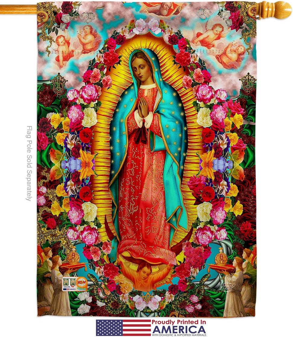 Our Lady of Guadalupe House Flag Religious Faith Hope Grace Peace Dove Christian Religion Easter Small Decorative Gift Yard Banner Made In USA 28 X 40