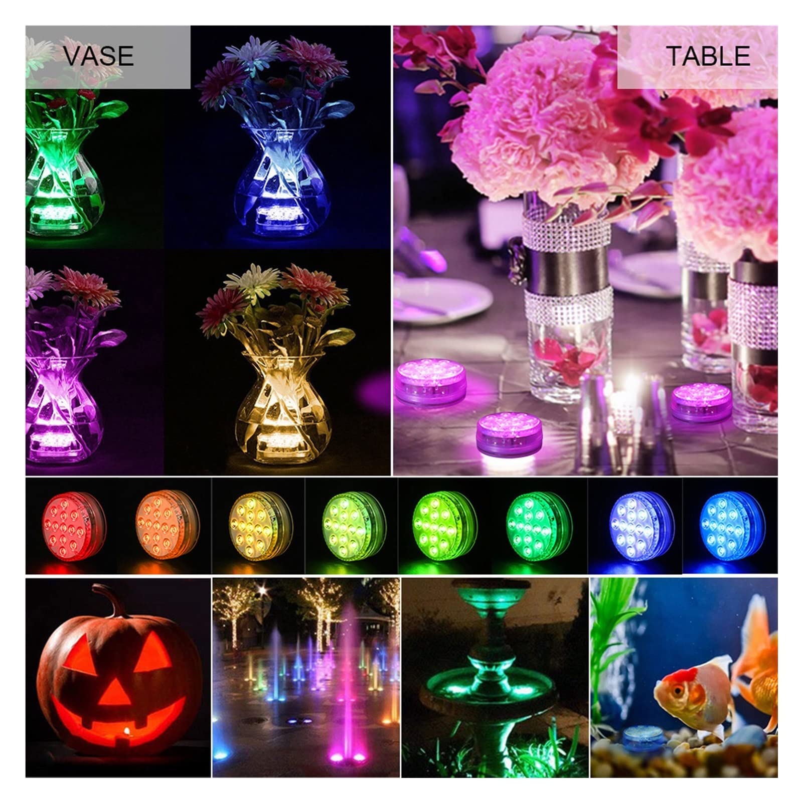 13 Le Ds sumergible magnético DIRIGIÓ Luz submarina impermeable ligera USB Lámpara de noche recargable piscina con tazas succión(1 Controller 1 Lamp)