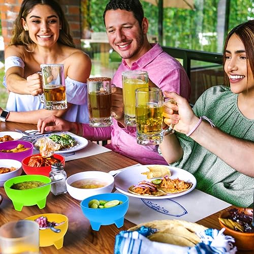 Miniatura 5 de meekoo Cuencos de salsa mexicanos multicolor de 4.5 pulgadas de diámetro, vajilla mexicana de plástico para tacos, dulces, chips, aperitivos,