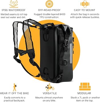 Odinsberg 15L Waterproof Motorbike Tail Bag Motorbike Storage Motorcycle Panniers Saddle Bags Dirt Bike Crash Bar Bags Backpack Dry Bag Motorcycle Luggage Rear Seat for Enduro Dual Sport ADV