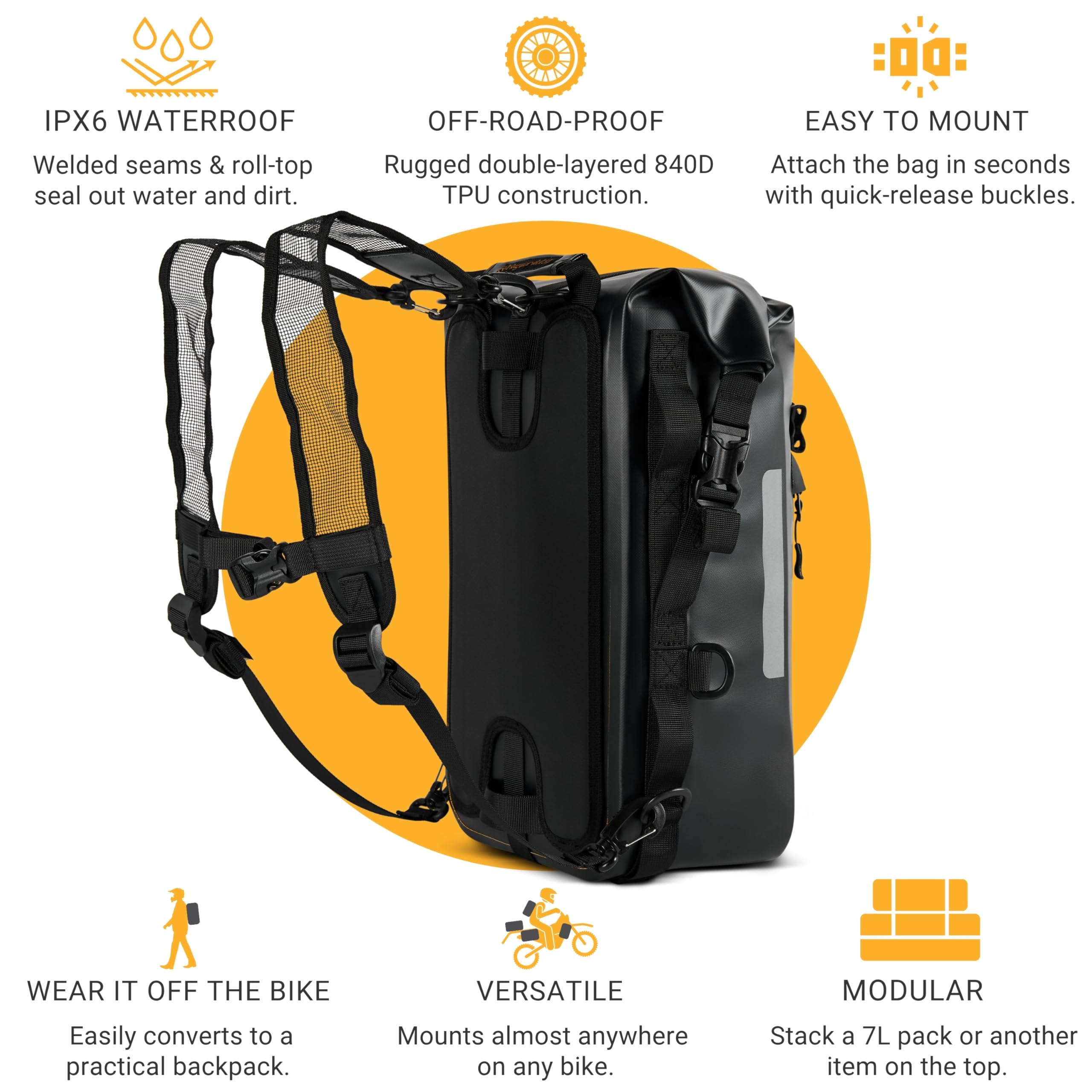 Odinsberg 15L Bolsa Impermeable para Moto Trasera Asiento Defensas Laterales Alforjas Trail Enduro