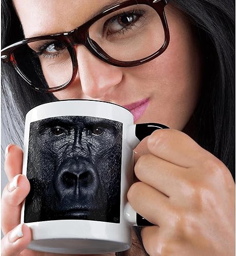 Miniatura 2 de 3dRose Taza 9907_ _ _ _ _ _ _ _ _ _ _ _ _ _ _ _ _ _ _ _ 4Lowland gorilla Dos Tono Negro Taza de desayuno, 11oz, color blanco y negro
