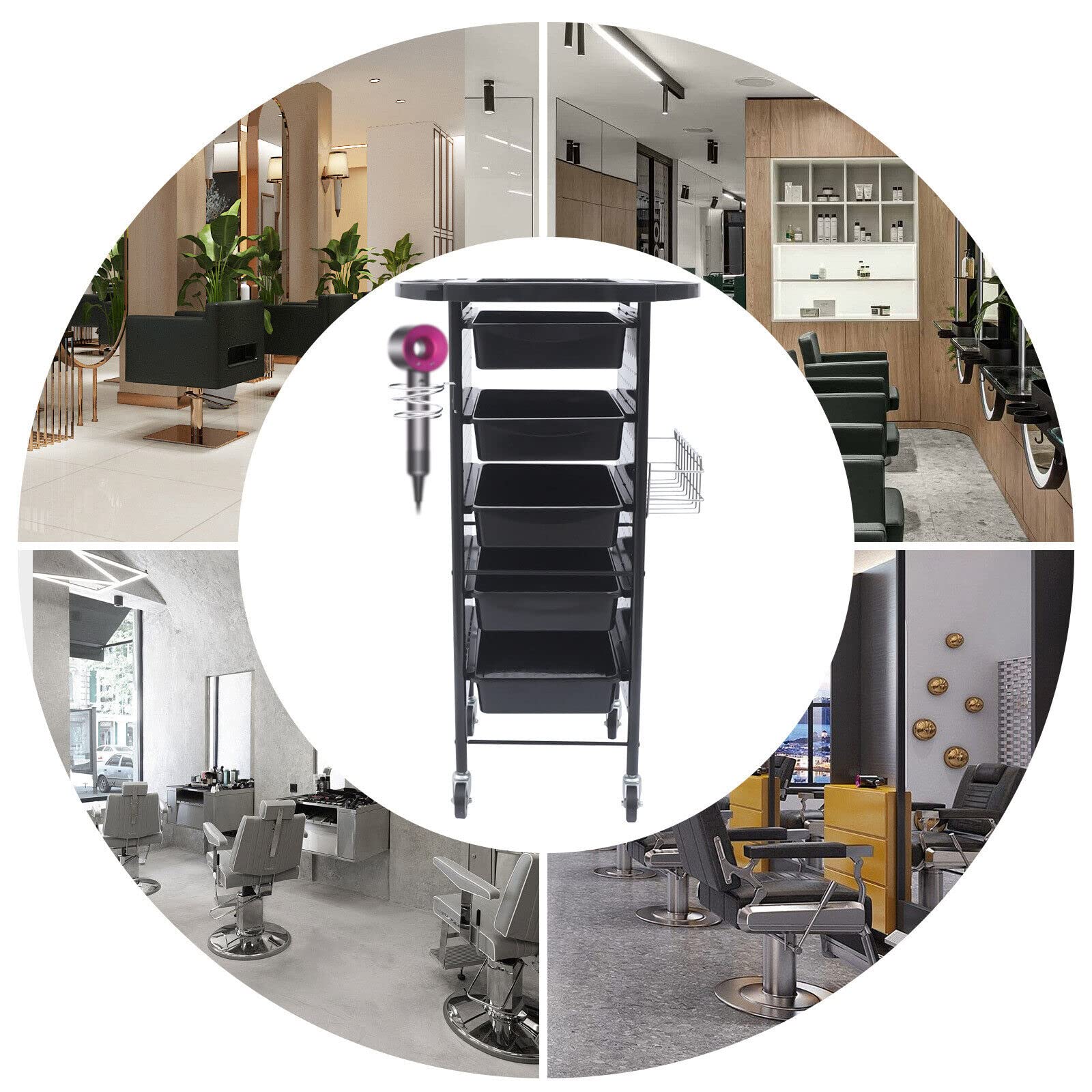 SHZICMY Friseurwagen Arbeitswagen Rollwagen Stapelboy Friseur Arbeitswagen Wagen Bedienungswagen Wagenschrank Freistehend Rollwagen Rollcontainer Trolley Haarpflegetrolley 5 Schubladen