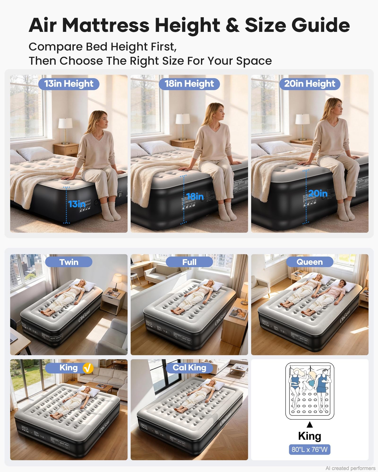 Best King Size Air Mattress in 2026: 5 Top Picks Reviewed 2 OhGeni King Size Air Mattress with Built in Pump, Family Choice Award Winner, 18 — product photo