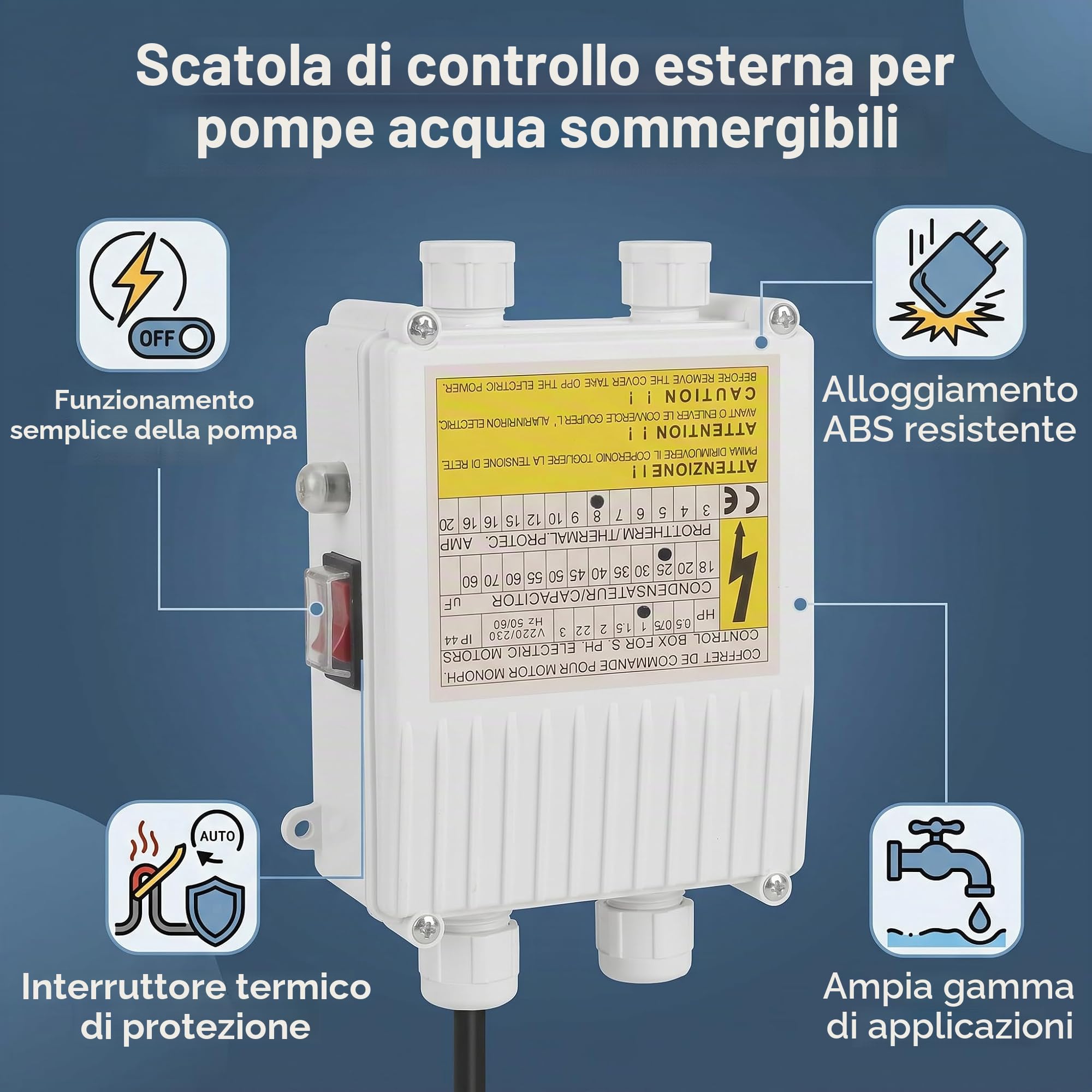 Scatola Controllo Pompa Pozzo Profondo Sommergibile 750W, 220V
