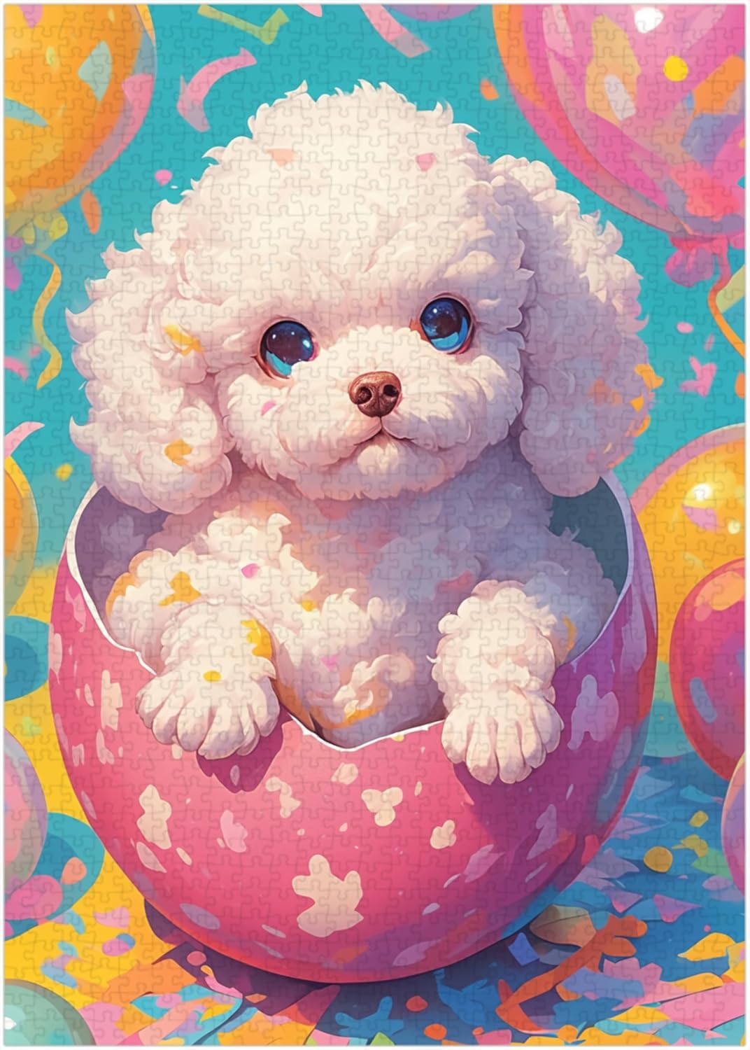 Baby White Poodle Hatching Egg Jigsaw Puzzle 300/500/1000 Piece - Celebrating Pet's 1st Birthday and Holiday Puzzle for Easter (1000pc (50×75cm))