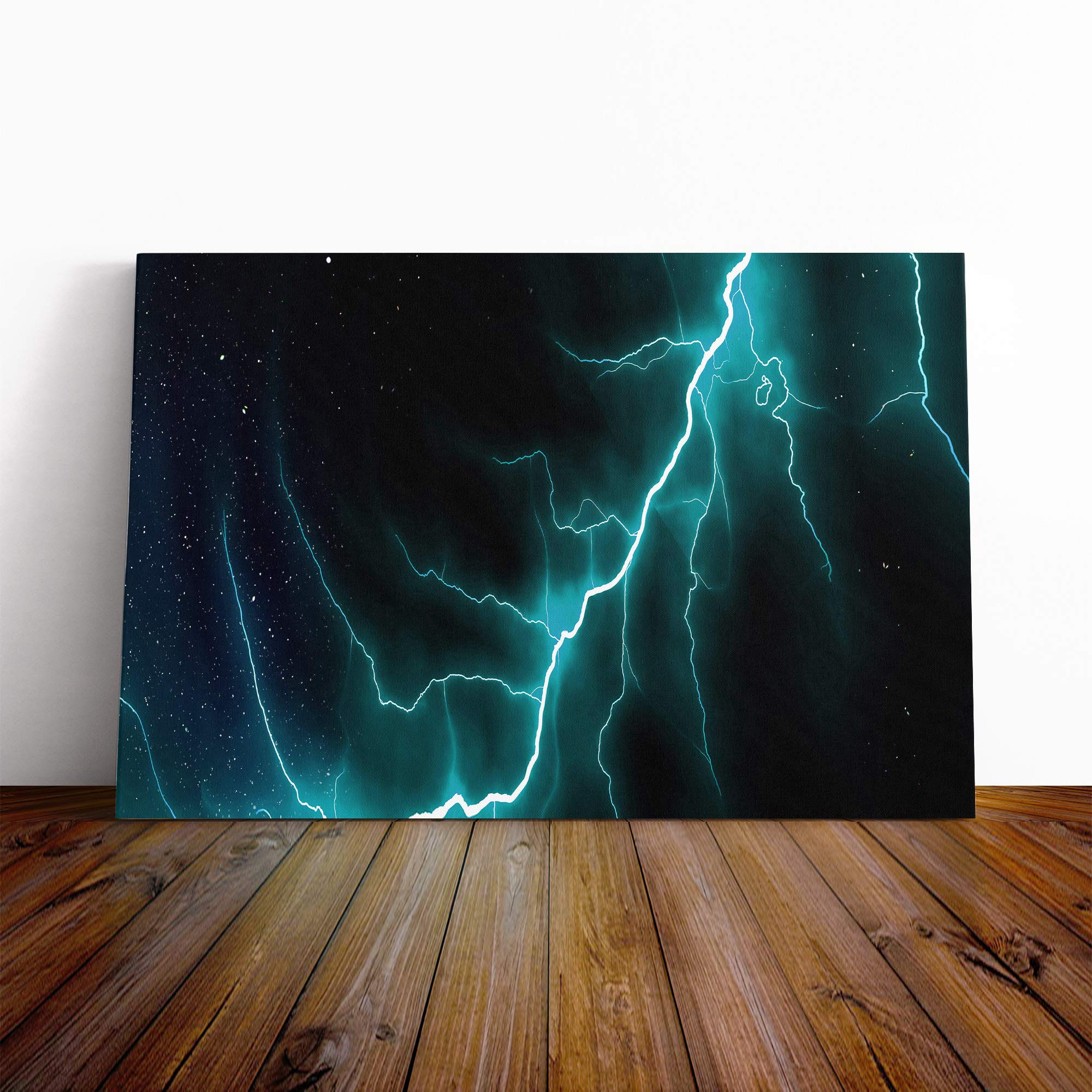 Wall Blue Abstract Art Lightening (4) Canvas Print | Gallery Wrapped 30mm Frame Wall Art | 20x14 inches | Ready to Hang | Abstract Picture | Living Room Bedroom Lounge Office