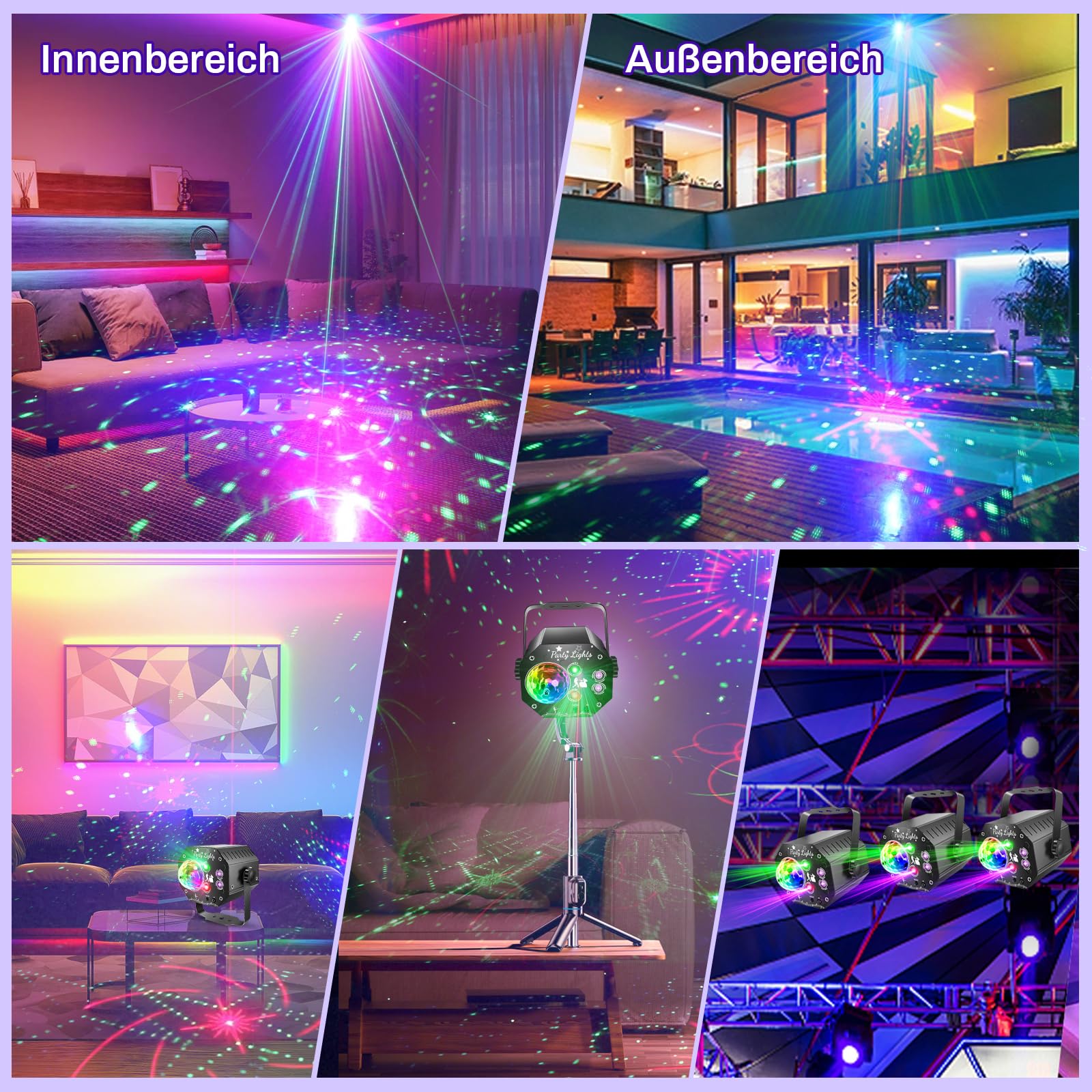 Nauotk 5 in 1 Discolicht Partylicht, Musikgesteuert Disco Licht mit Fernbedienung, 360° Drehung Discokugel licht mit Stroboskop, UV Schwarzlicht, Sprachsteuerte DJ Partylichter