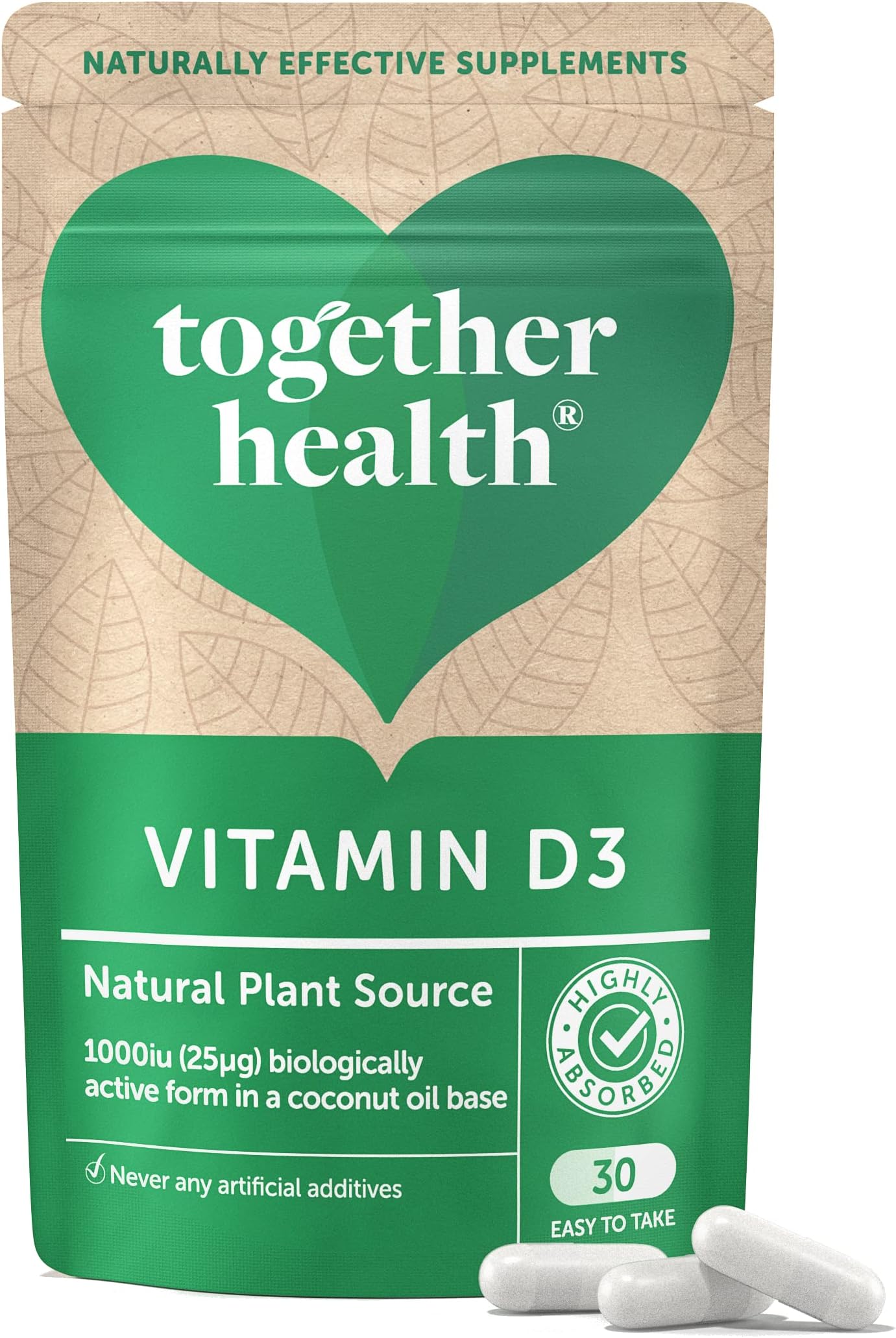 Vitamin D3 – Together Health – 1000iu Vitamin D3 – from Wild-Grown Lichen – Vegan Friendly – Made in The UK – Pack of 3-90 Vegecaps
