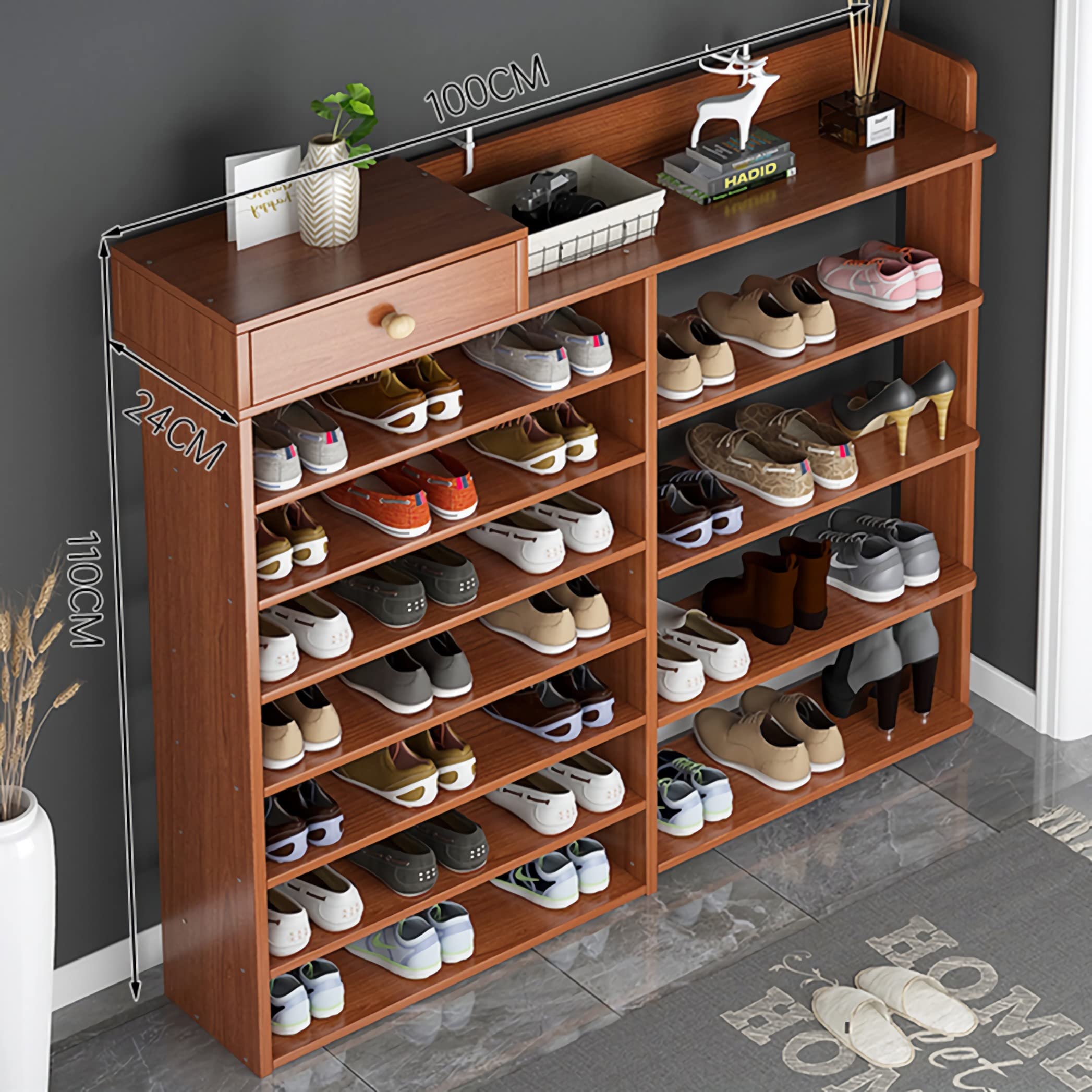 Amazon｜JIEANXIN シューズラック 木製 2列7段 シューズボックス 下駄