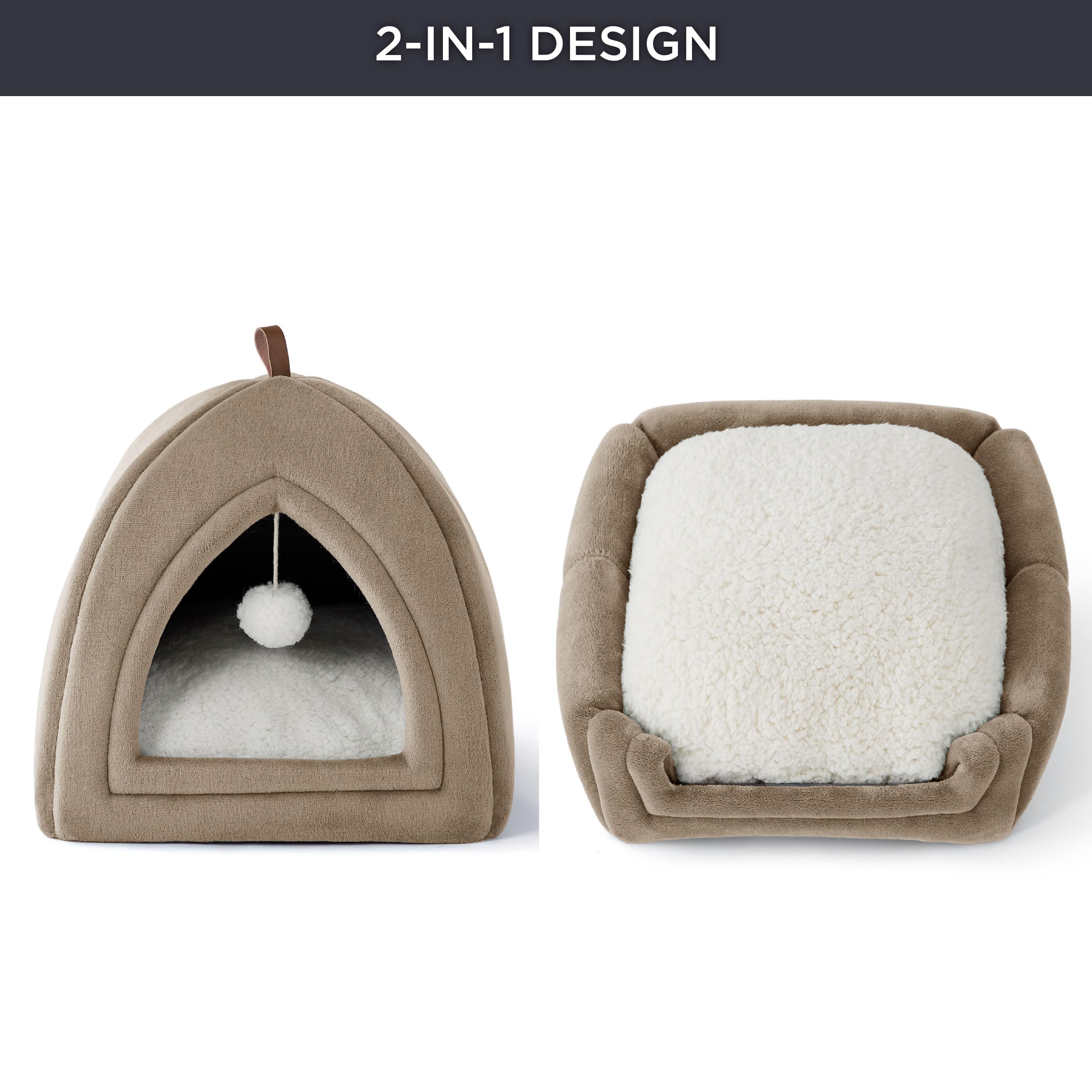 Bedsure Cat Cave Bed Indoor, Flannel Hooded Cat Igloo House - Image 2