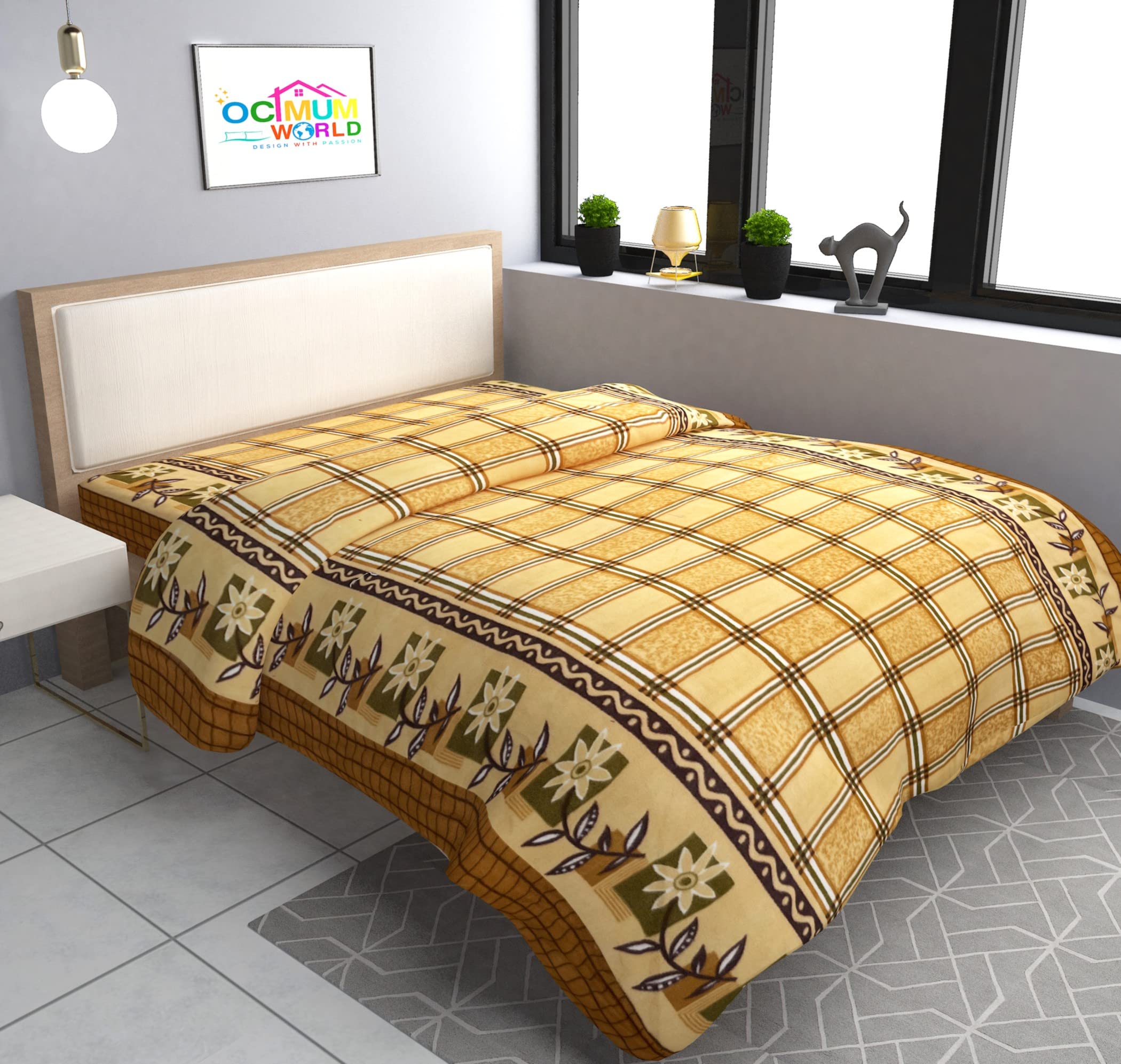 MORADO Single Bed Woolen Fabric Checkered Design Quilt Cover/Duvet Cover/Rajai Cover/Blanket Cover for Winter (70X90 Inches, Mustard)-image-14