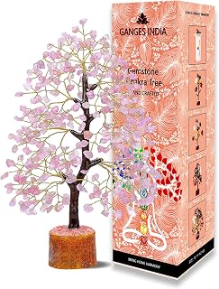 Gangesindia® Rose Quartz Crystal Tree of Life - ChakraTree for Positive Energy, Handmade GemstoneTree - Feng Shui Decor, Good Luck Money Bonsai-Tree