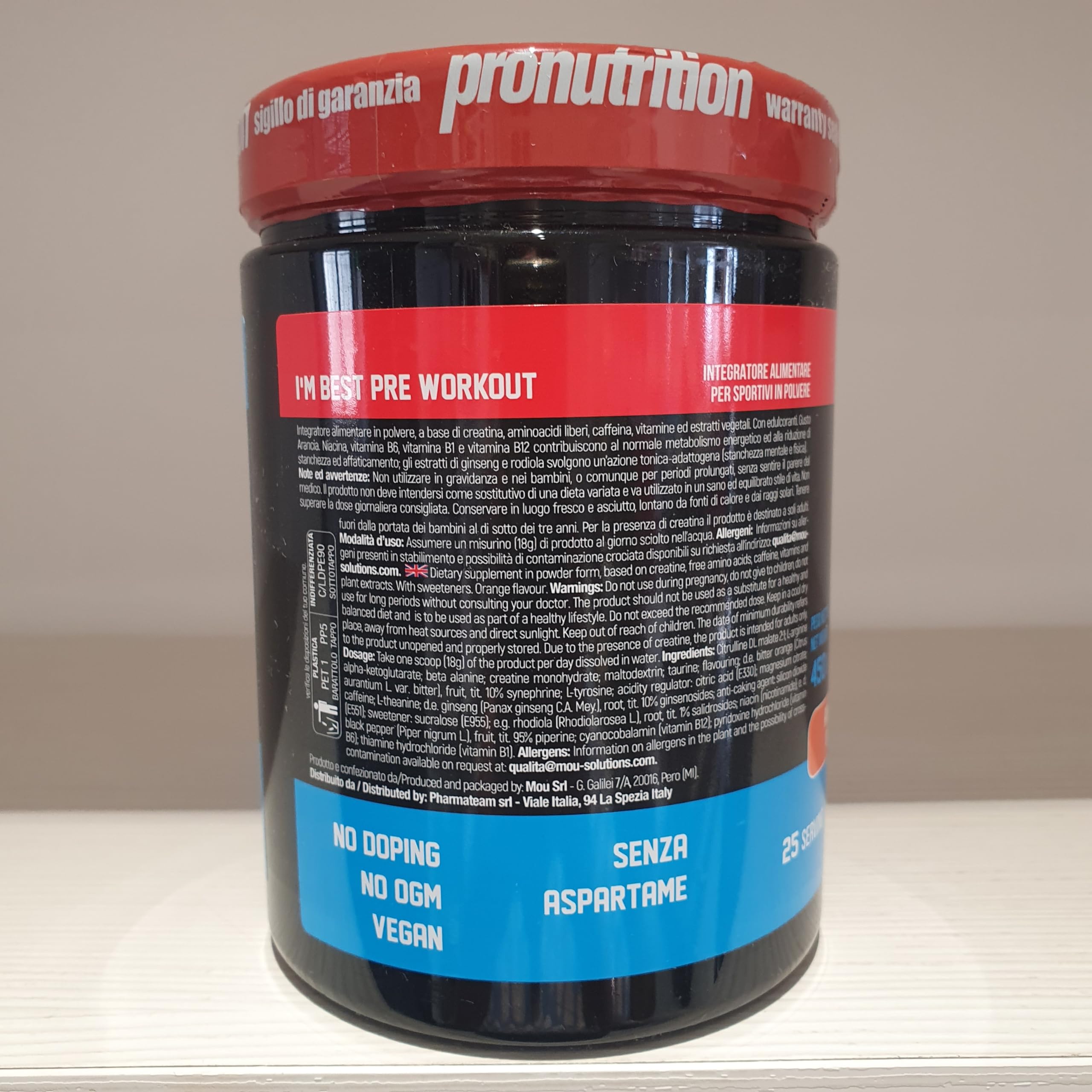 Pronutrition I'M BEST POWER FORMULA - PRE-INTRA WORKOUT - 450gr - GUSTO ARANCIA - INTEGRATORE ALIMENTARE AD ALTA CONCENTRAZIONE DEI PRINCIPI ATTIVI