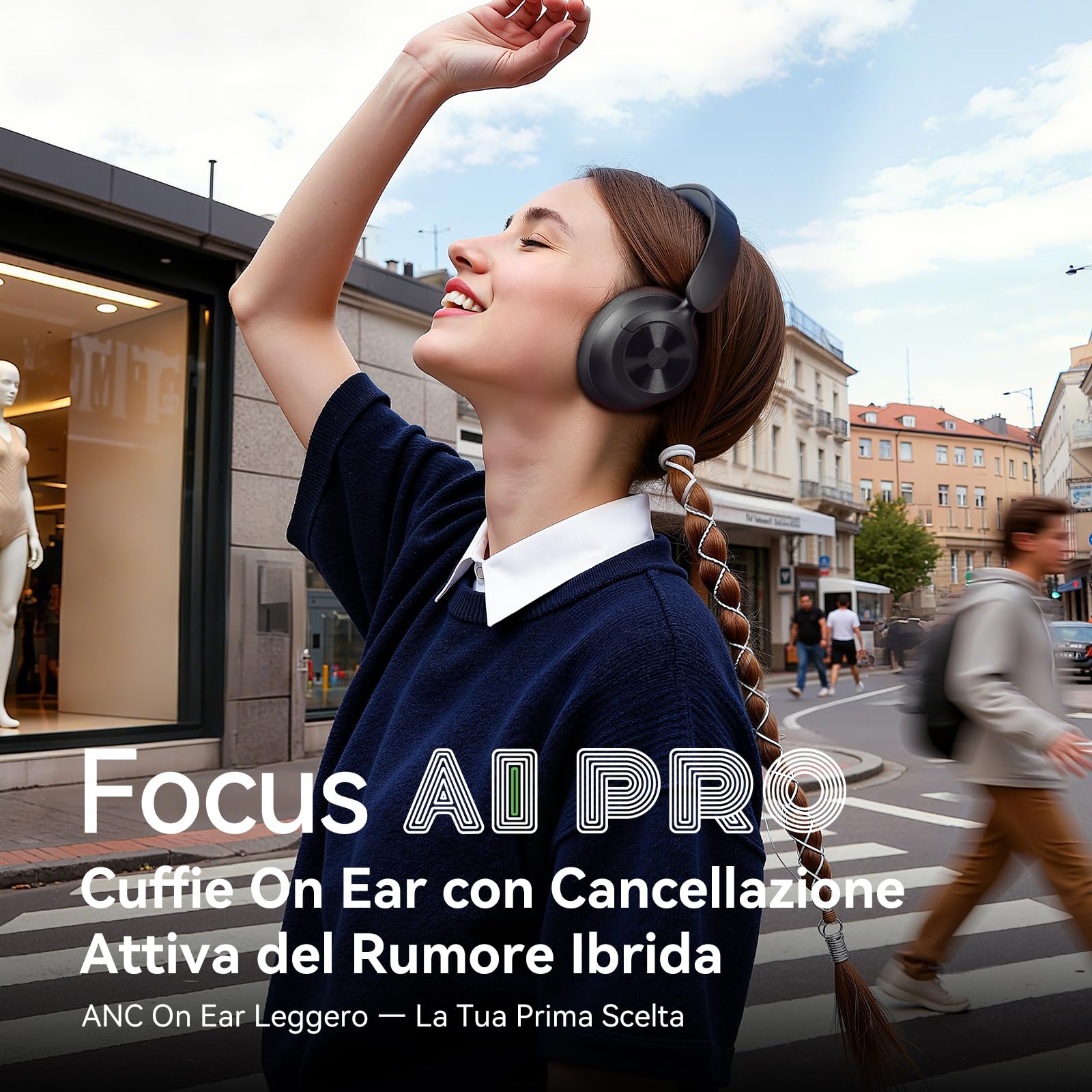 OneOdio Focus A1 Pro Cuffie On-Ear Wireless con Cancellazione Attiva del Rumore Ibrida, Ultra Leggere 200G, Batteria da 70 Ore con Ricarica Rapida, Bluetooth 6.0, Chiamate Nitide, Portatili Leggere