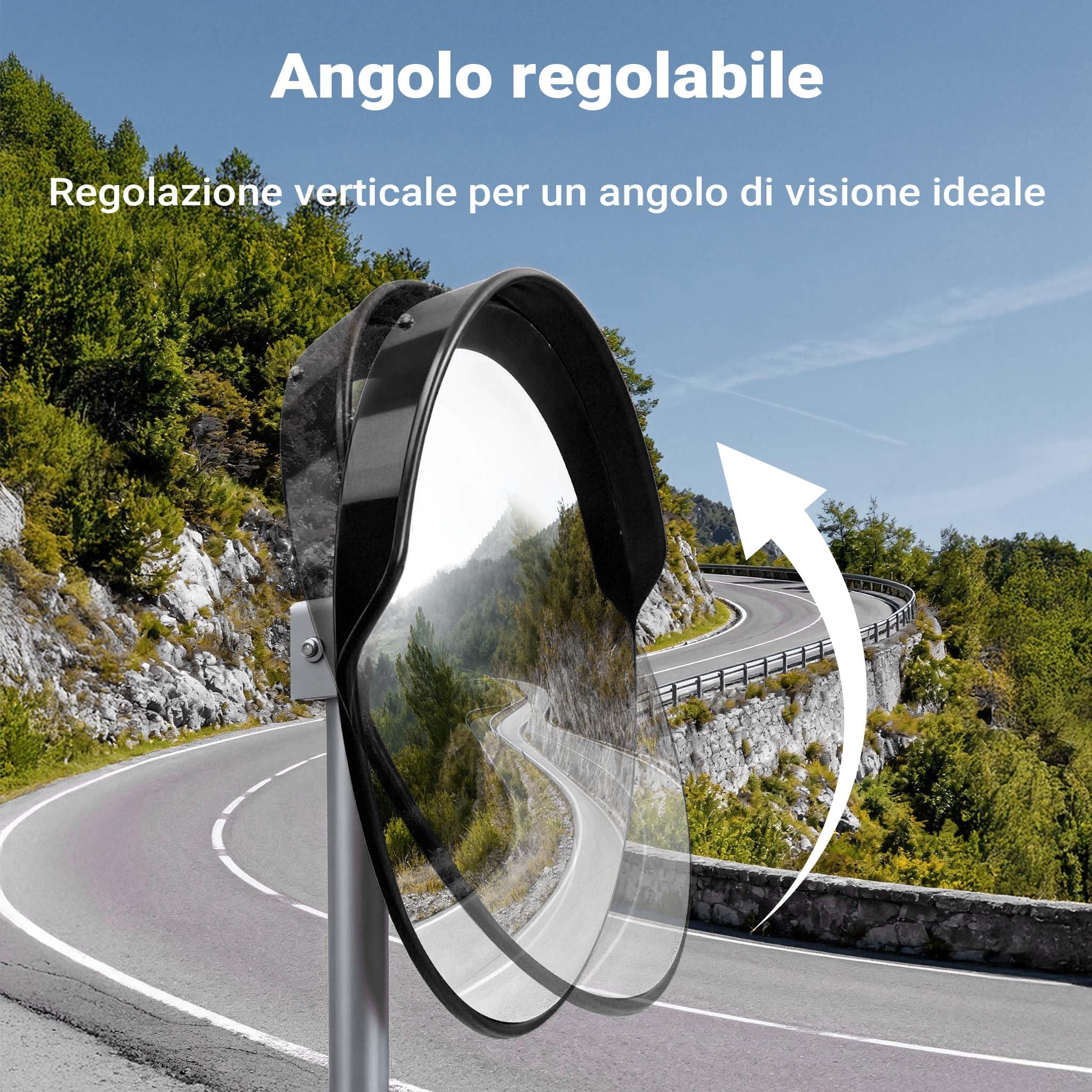 Wiltec Specchio stradale convesso 80 cm con bordo di protezione nero, specchio parabolico rotondo con campo visivo di 130°, per manovre all'esterno, materiale di montaggio incluso