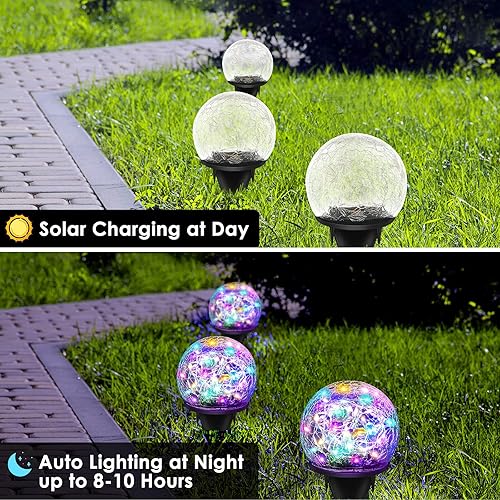 Miniatura 6 de Luces solares de jardín, paquete de 2 luces solares de luciérnaga y 4 unidades de luces solares de globo de vidrio agrietado, luces solares para