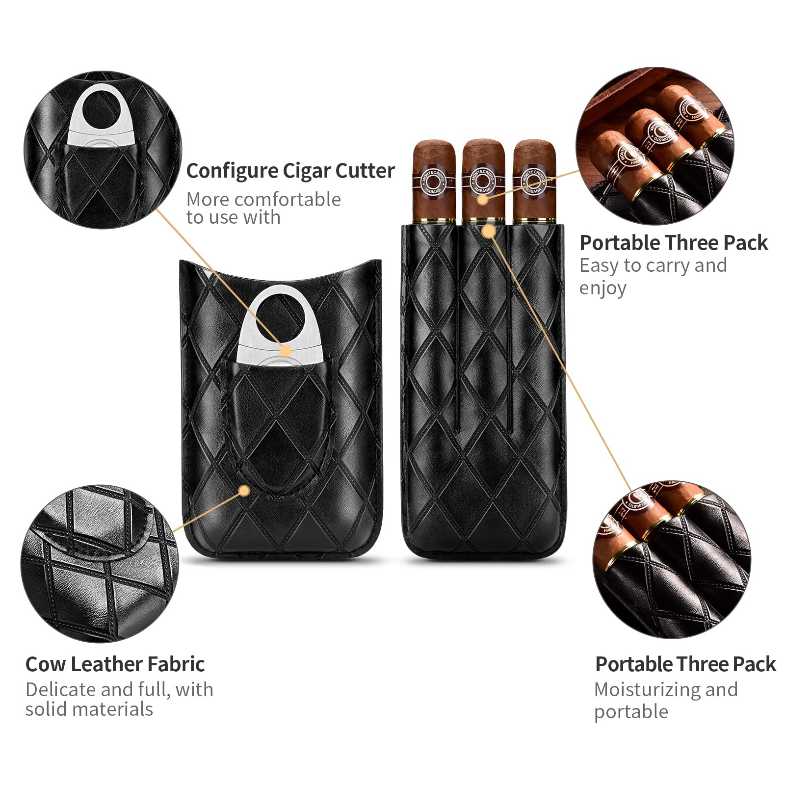 Étui à cigares en Cuir, 3 Tubes de Voyage Portable Cave avec Coupe en Acier Inoxydable(Marron)