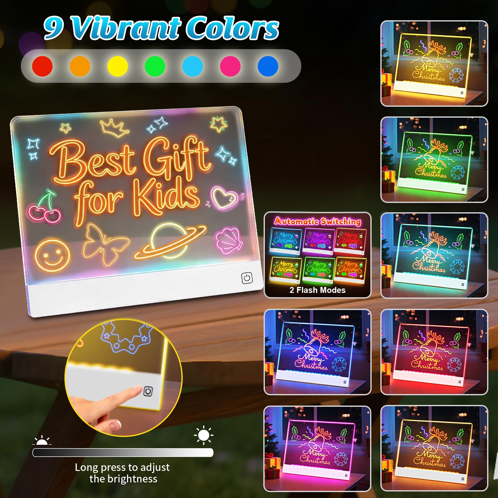 Lumi-Tafel, wiederaufladbares LED-Notizbrett mit 7 Farben, 40,6 cm, beleuchtet, trocken abwischbar, Lumi-Tafel, LED-Zeichenbrett für Kinder, Skizzieren, Geschenk, Spielzeug für Kinder/Mädchen/Teenager