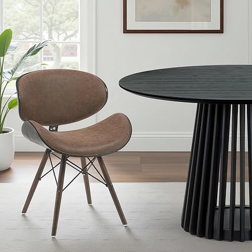 Armen Living Cassie Mid-Century - Silla de comedor con piel sintética marrón oscuro vintage y acabado de roble espresso