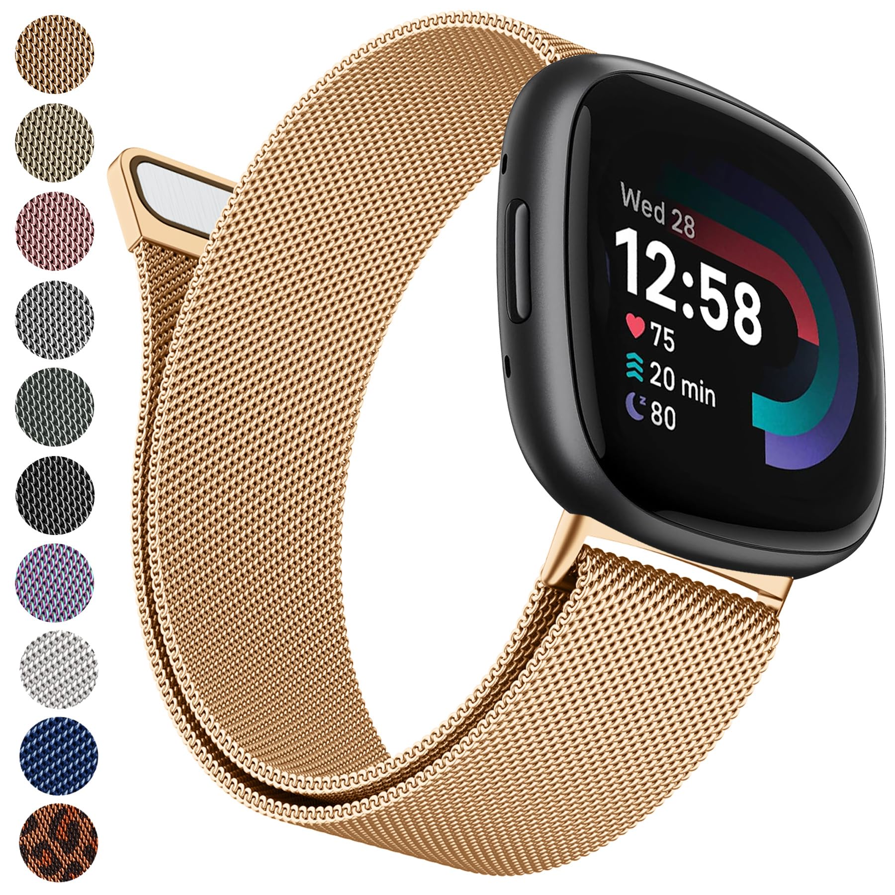 Amzpas Band for Fitbit Versa 4 bands Women Men, Stainless Steel Mesh Magnetic Replacement Bracelet Strap Compatible for Fitbit Sense 2 /Versa 4 / Fitbit Versa 3/Sense Smartwatch