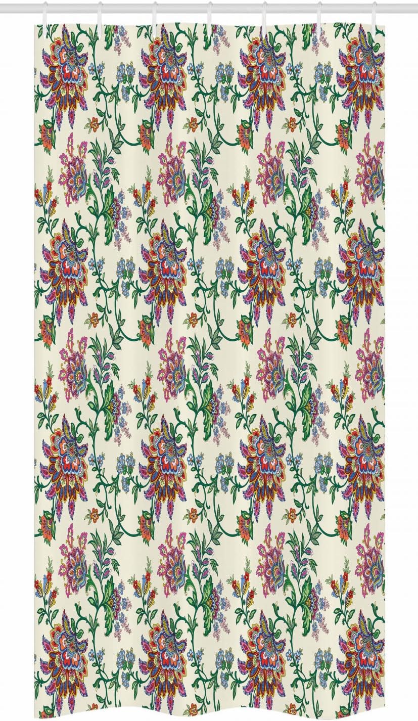 Ambesonne Bohemian Stall Shower Curtain, Retro Colorful Flowers Pattern Exquisite Blooms Boho Vintage Floral Art, Fabric Bathroom Decor Set with Hooks, 36" W x 72" L, Cream Jade Green Blue