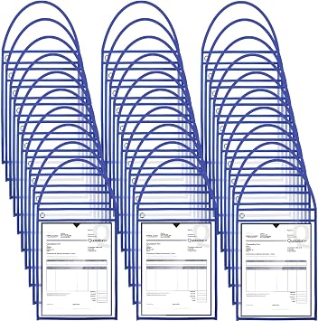Geyee 50 Pack Job Ticket Holders Work Order Pockets for 9 x 12 Inch Hanging Sleeve Plastic Shop Ticket Holders with Strap, Both Sides ClearBlue