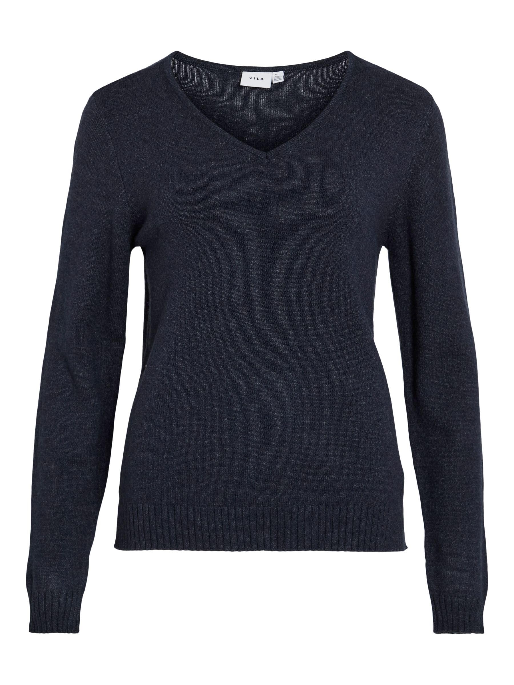 Vila Fine Knit Jumper With V-Neck Women's Midnight Blue Medium