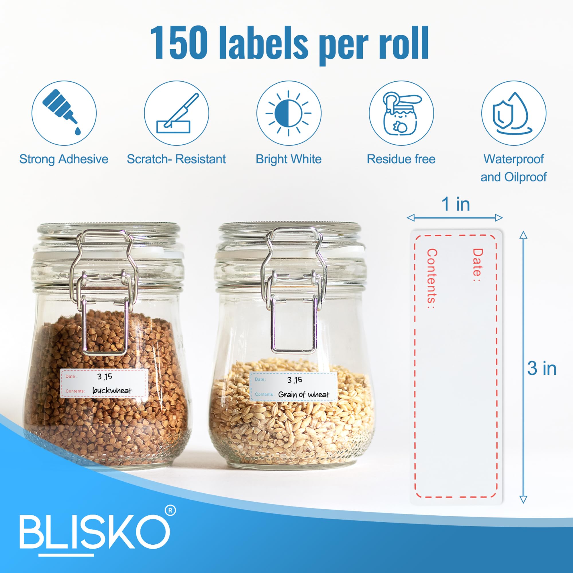 Gefrierschrank-Etiketten, 300 Stück, 2,5 x 7,6 cm, für Kühlschrank-Lebensmitteletiketten, keine Rückstände, leicht abziehbar, wasser- und ölbeständig, Etiketten für Lebensmittel, Gefrierbeutel, Gläser
