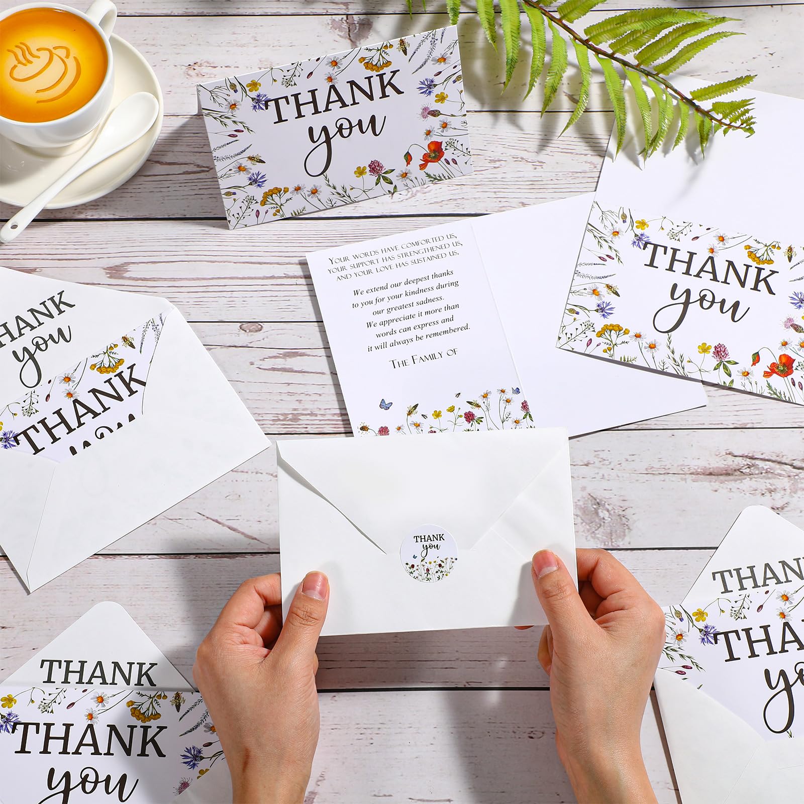 Marspark Paquete de 25 tarjetas de agradecimiento de condolencias, tarjetas de agradecimiento funerarias con sobres y tarjeta conmemorativa con mensaje con calcomanía, tarjeta de duelo para