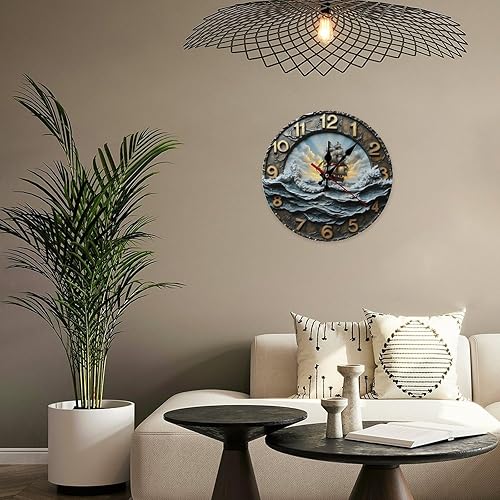 Miniatura 5 de Retro Wave Sailboat Print Clocks for Living Room, Wall Clocks Battery Operated Silent Non Ticking 10 Inch, 2D Printing Decorative Modern Wall Clock