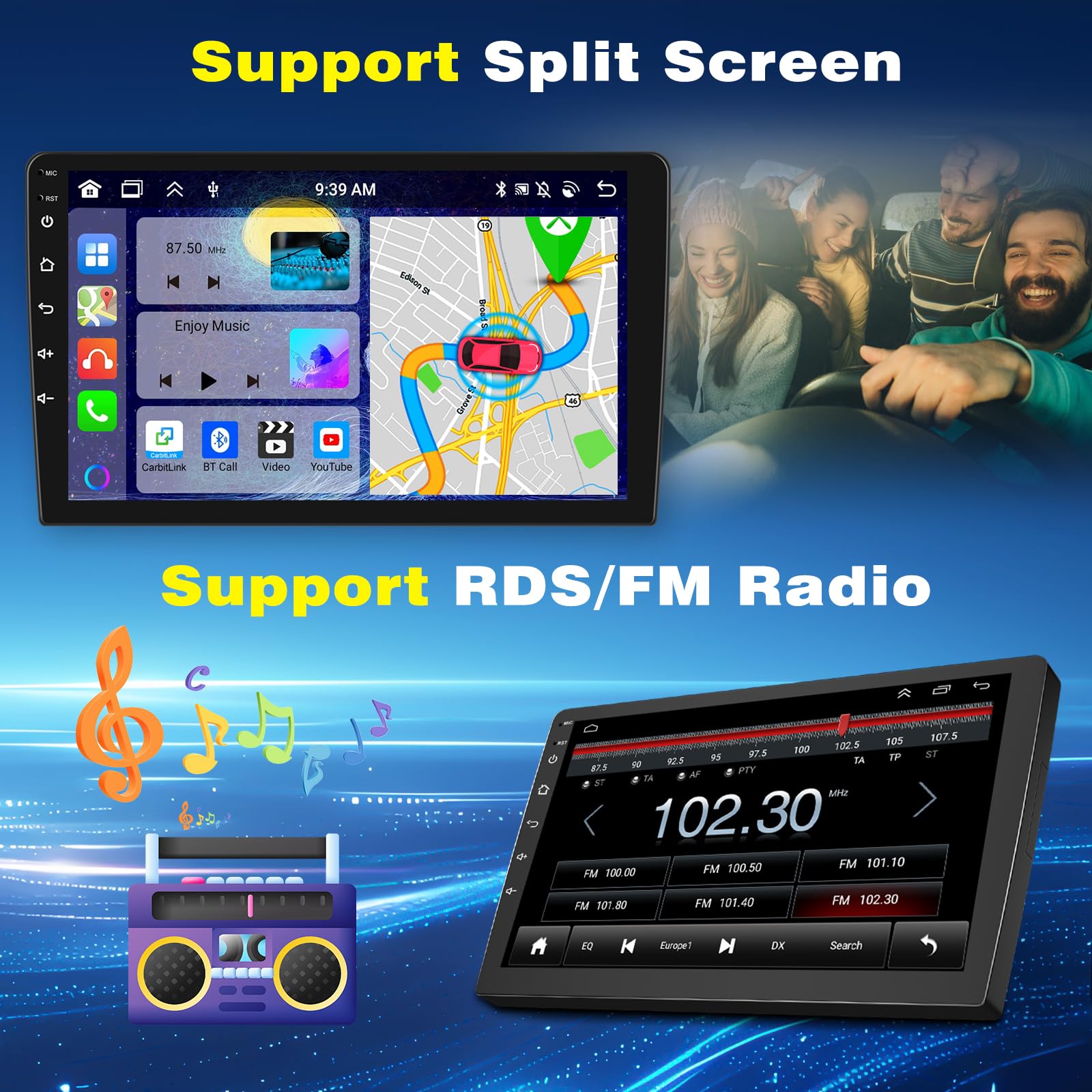 Autoradio Android 14 Radio Coche para Mercedes Benz Smart 453 Fortwo 2014-2022 con Carplay y Android Auto 9" Pantalla Táctil, Bluetooth 5.0 GPS Volante Control RDS WiFi BT Cámara & Mic, 2+32G