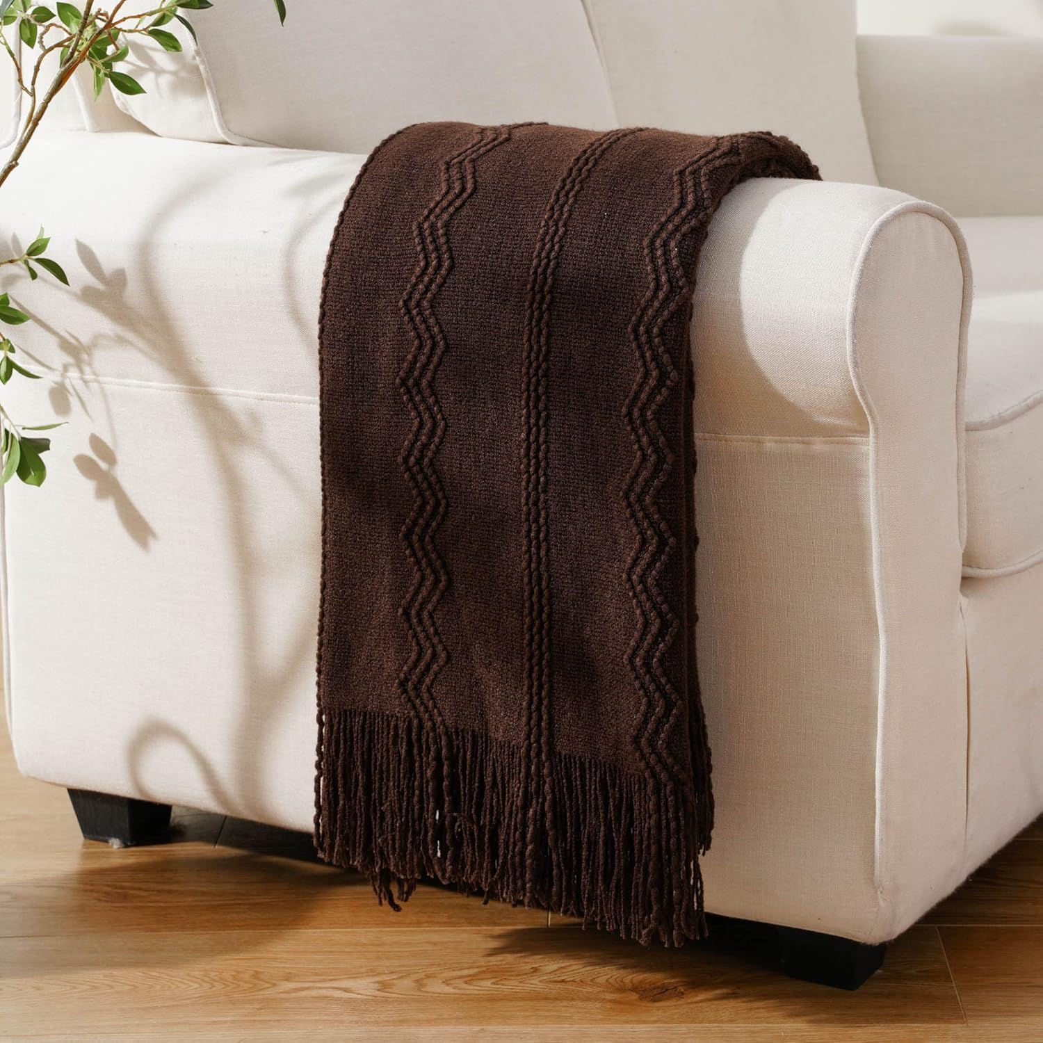 BATTILO HOME Brown Throw Blanket for Couch, Chocolate Knit Decorative Boho Throw for Home, Bed, 50"x60" - Image 6