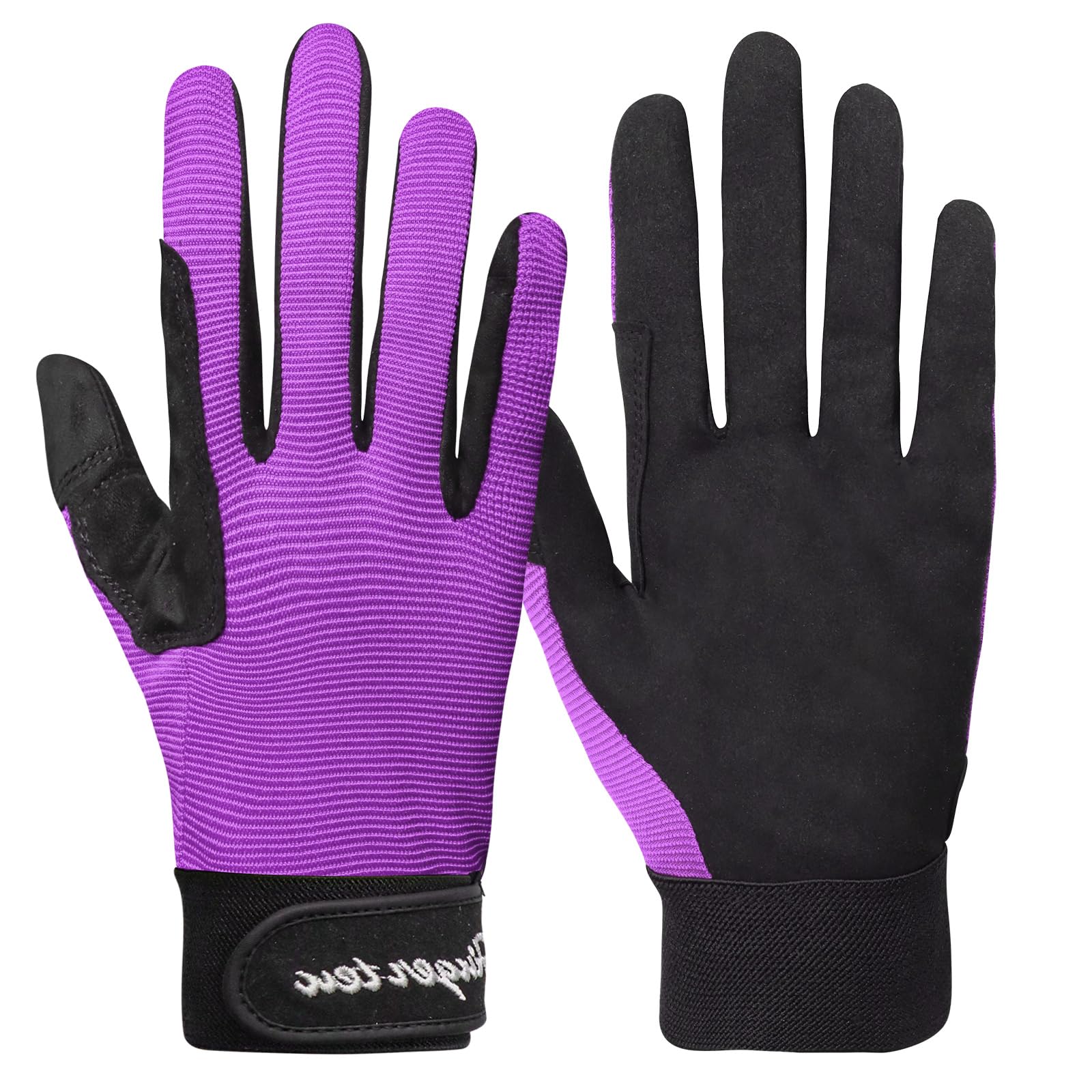 AXKAL Horse Riding Gloves Women Professional Equestrian Horseback Value Pair, Ladies Riding Gloves Mittens Breathable Stretchable for Youth Girls Outdoor Sport (Kids-Purple, L) — image 1