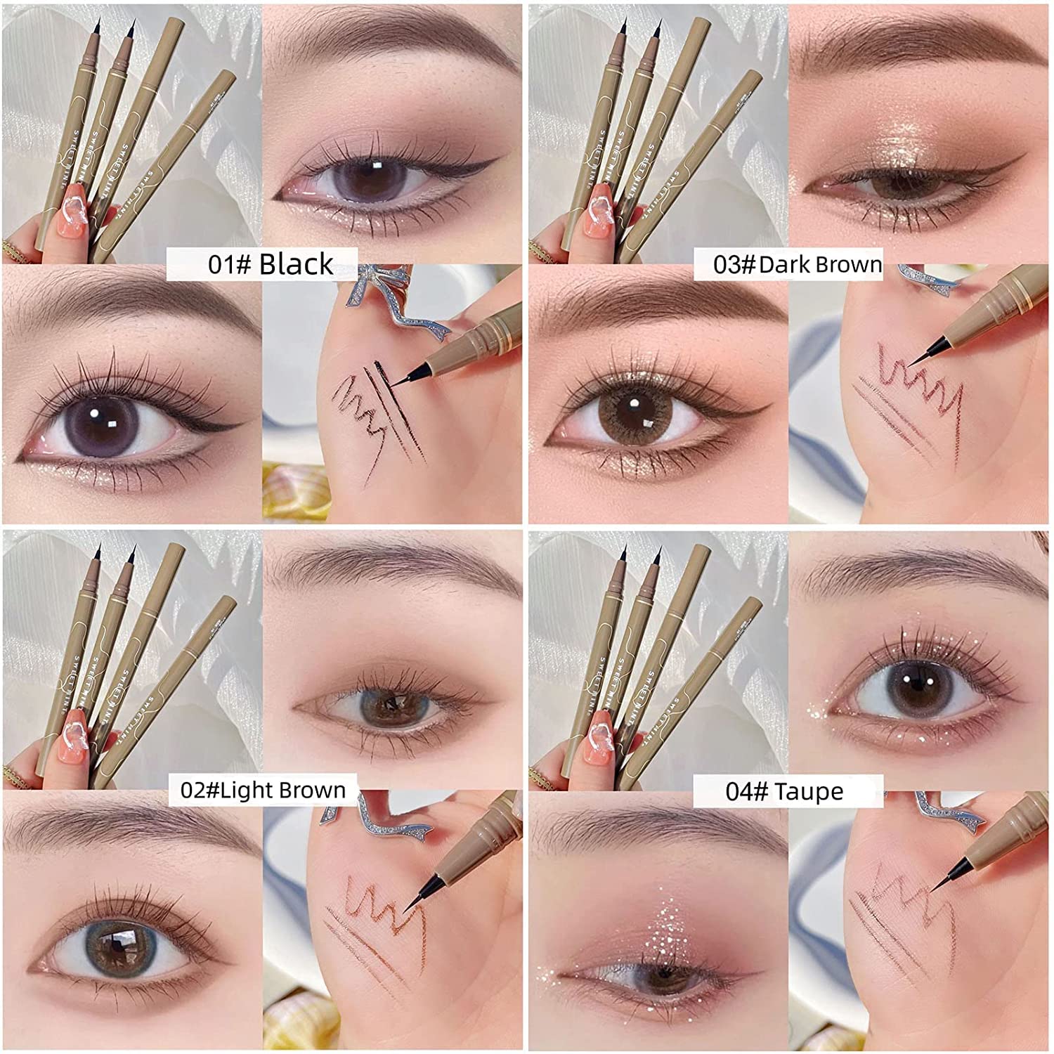 Quick-Drying Waterproof Superfine Eyeliner Pen, 4pcs Hyper Easy Liquid Pen No-Skip Waterproof Very Fine Eyeliner Makeup Long Lasting High Pigmented Smudge Proof Formula (Dark Brown 4PCS)