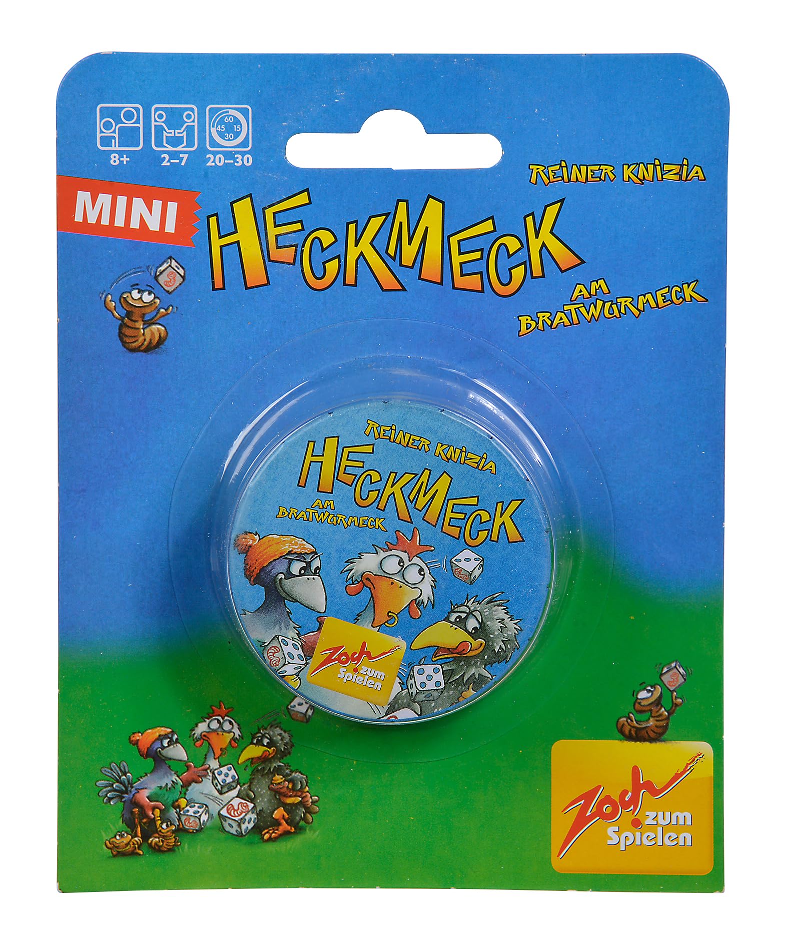 Zoch Mini Heckmeck am Bratwurmeck - Kompaktes Würfelspiel im Hühnerstil, taktisches Sammeln und Klauen von Bratwürmern, schnelle Mitnehmversion für unterwegs, Reisespiel für 2–7 Spieler ab 8 Jahren