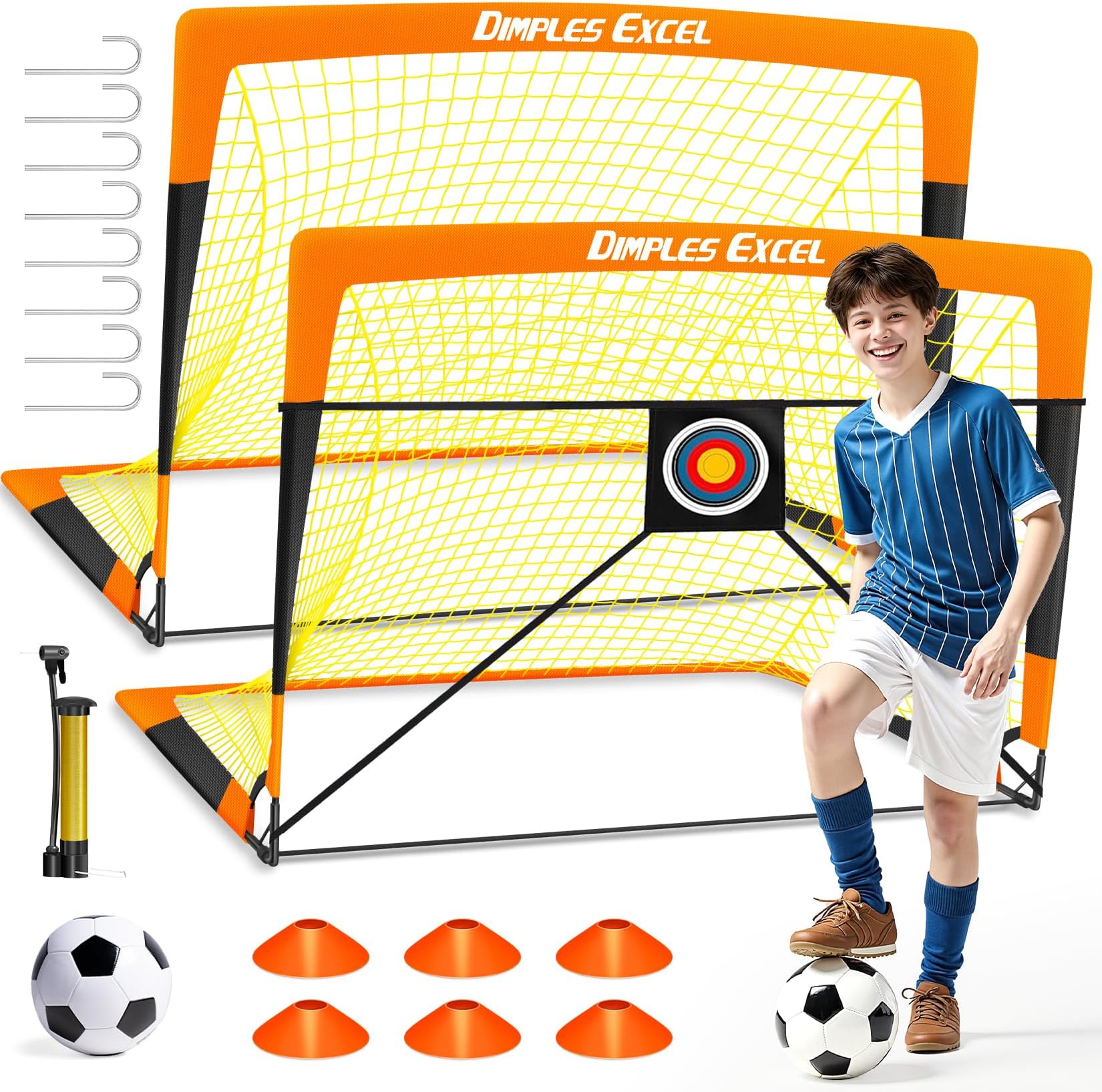 Dimples Excel Soccer Goals Kids Net for Backyard 7x5, 5x3.6, 4x3, 3x2.2 FT