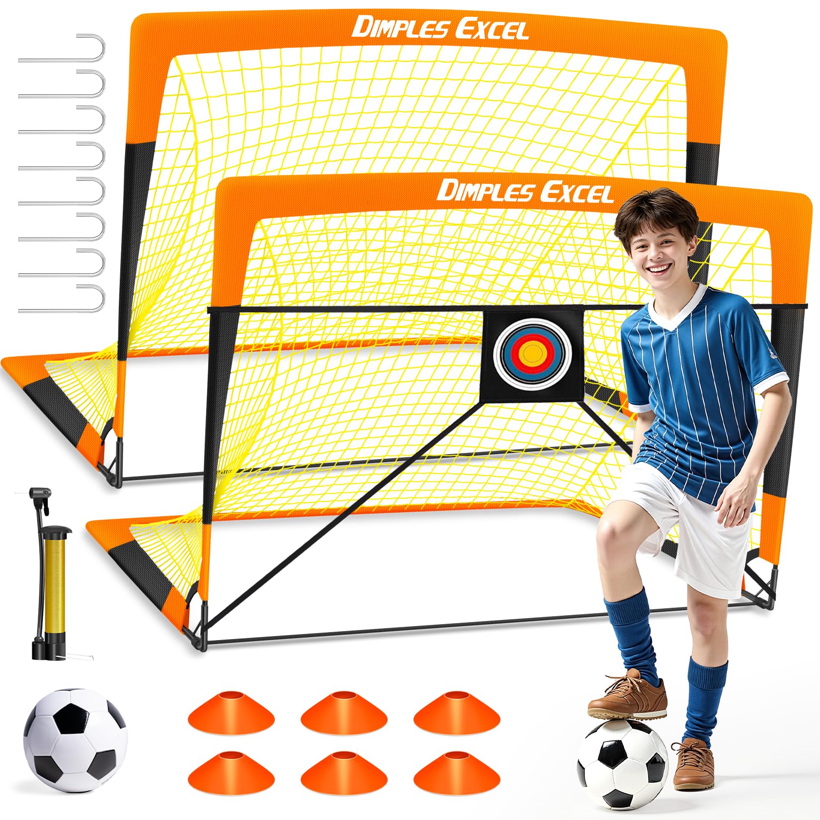 Dimples Excel Soccer Goals Kids Net for Backyard 7x5, 5x3.6, 4x3, 3x2.2 FT