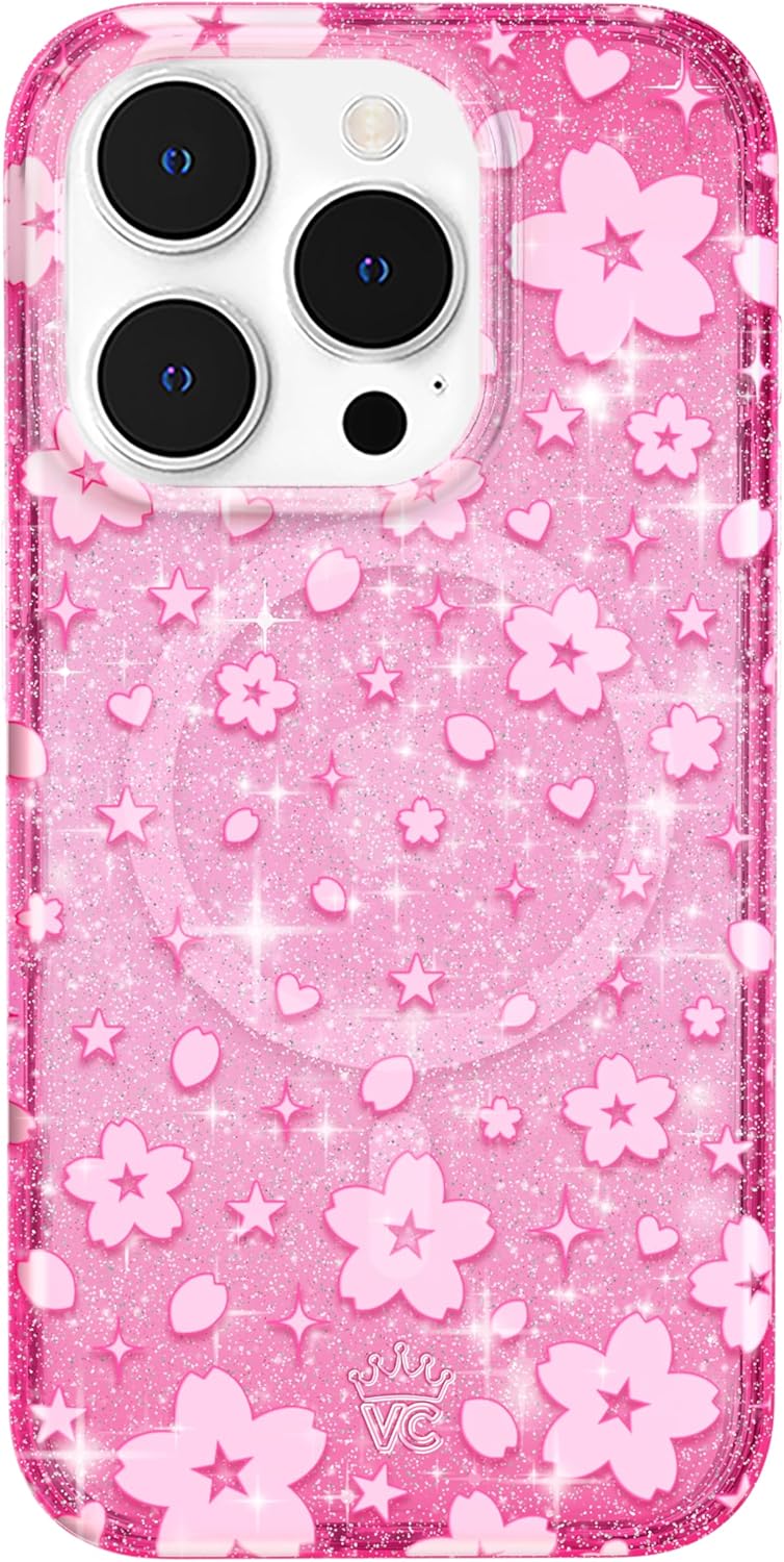 VELVET CAVIAR for iPhone 14 Pro Case Pink Glitter - Compatible with MagSafe - 10ft Drop Tested - Cherry Blossom Floral Summer Spring