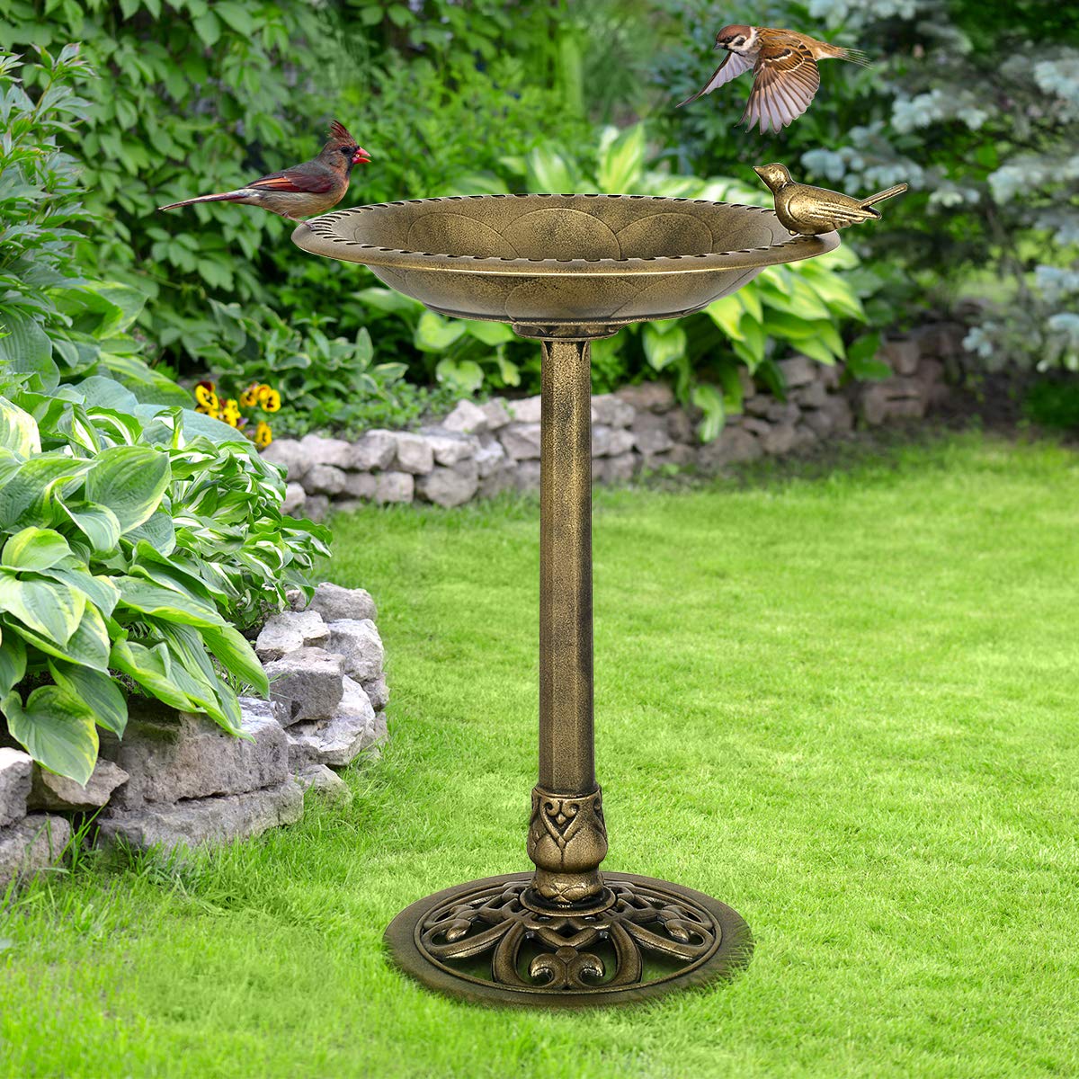 DREAMADE Mangiatoia per Uccelli, Abbeveratoio per Uccellini Selvatici per Gardino Balcone, 51 x 72 cm (Bronzo)